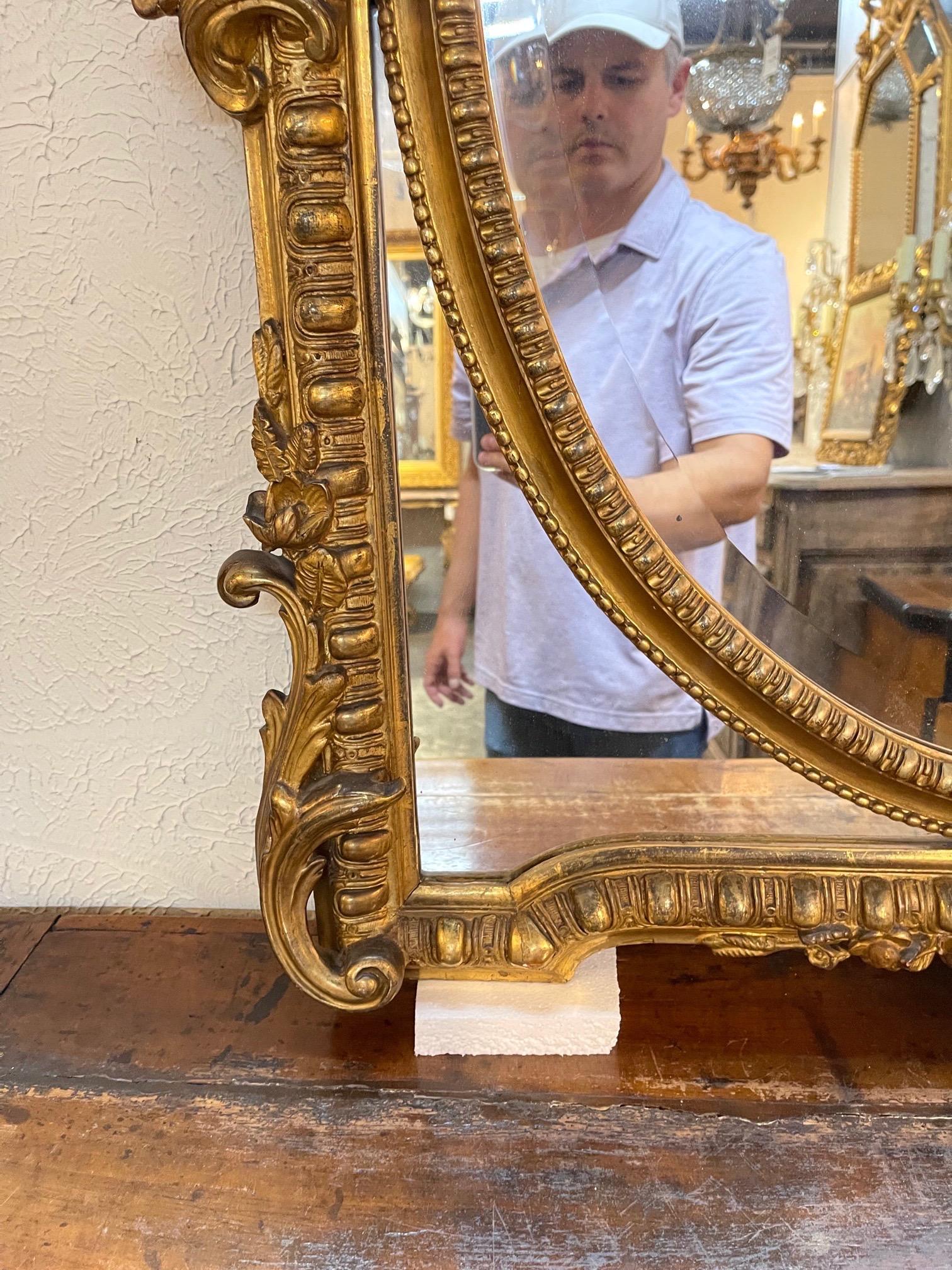 19th Century French Louis XV Style Carved and Giltwood Mirror For Sale 2