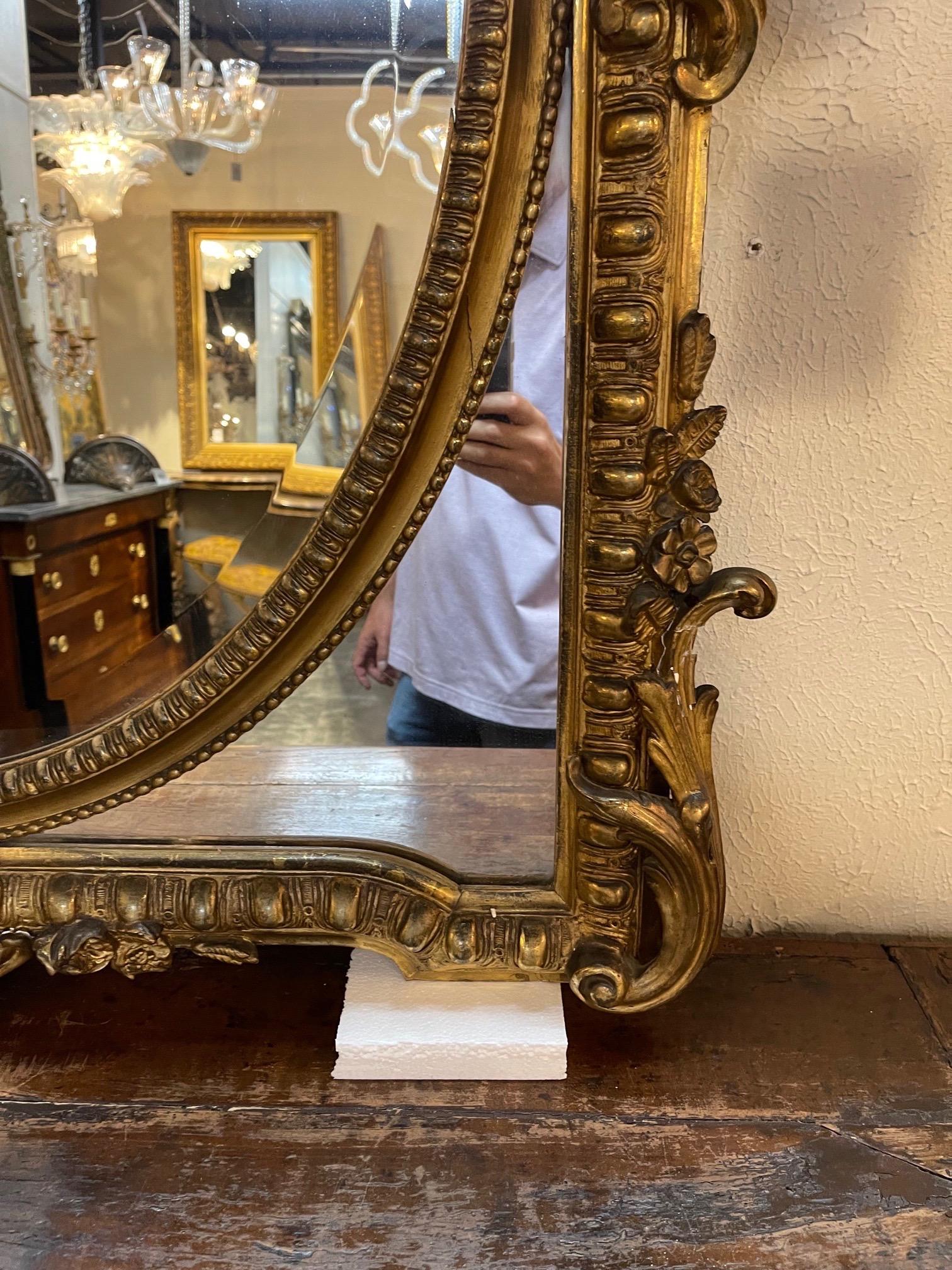 19th Century French Louis XV Style Carved and Giltwood Mirror For Sale 3