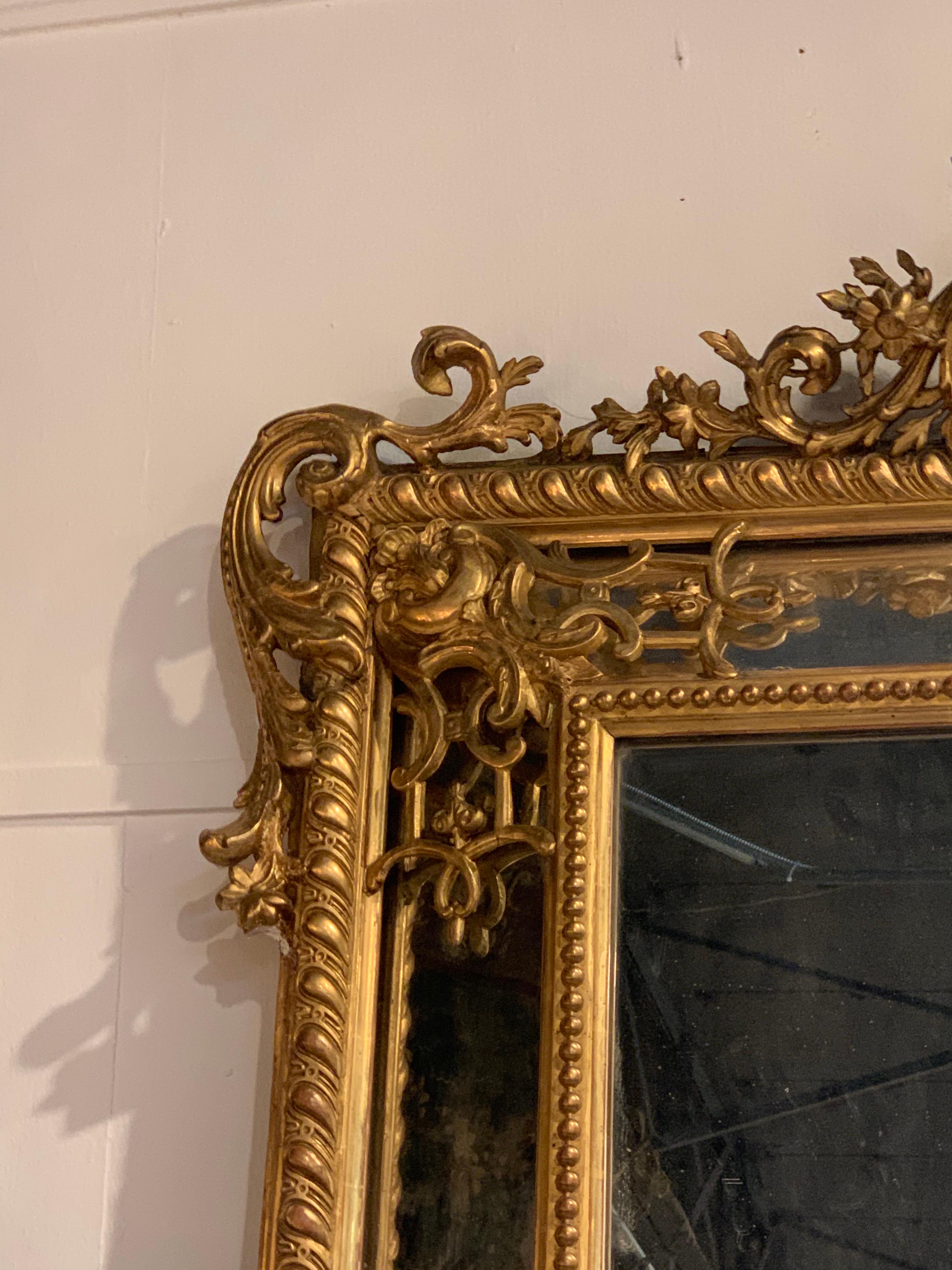 19th Century French Louis XV Style Carved and Giltwood Mirror For Sale 4