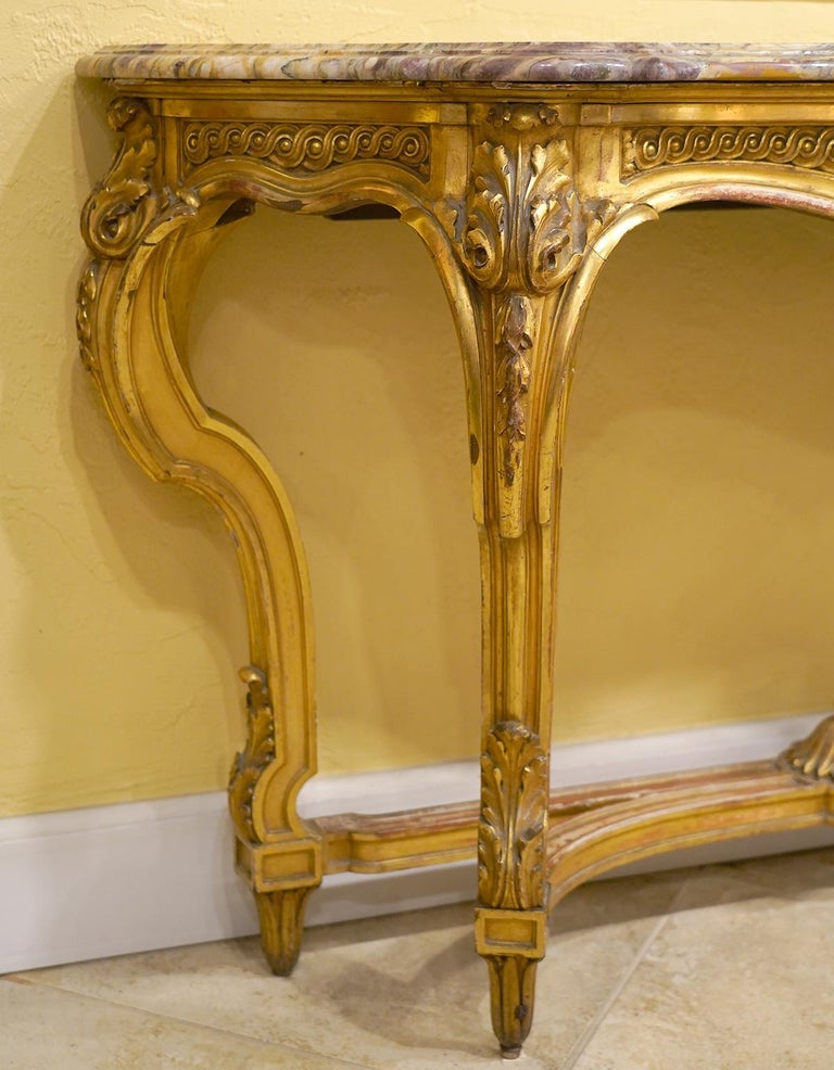 19th Century French Louis XV Style Carved Giltwood Marble-Top Console ...