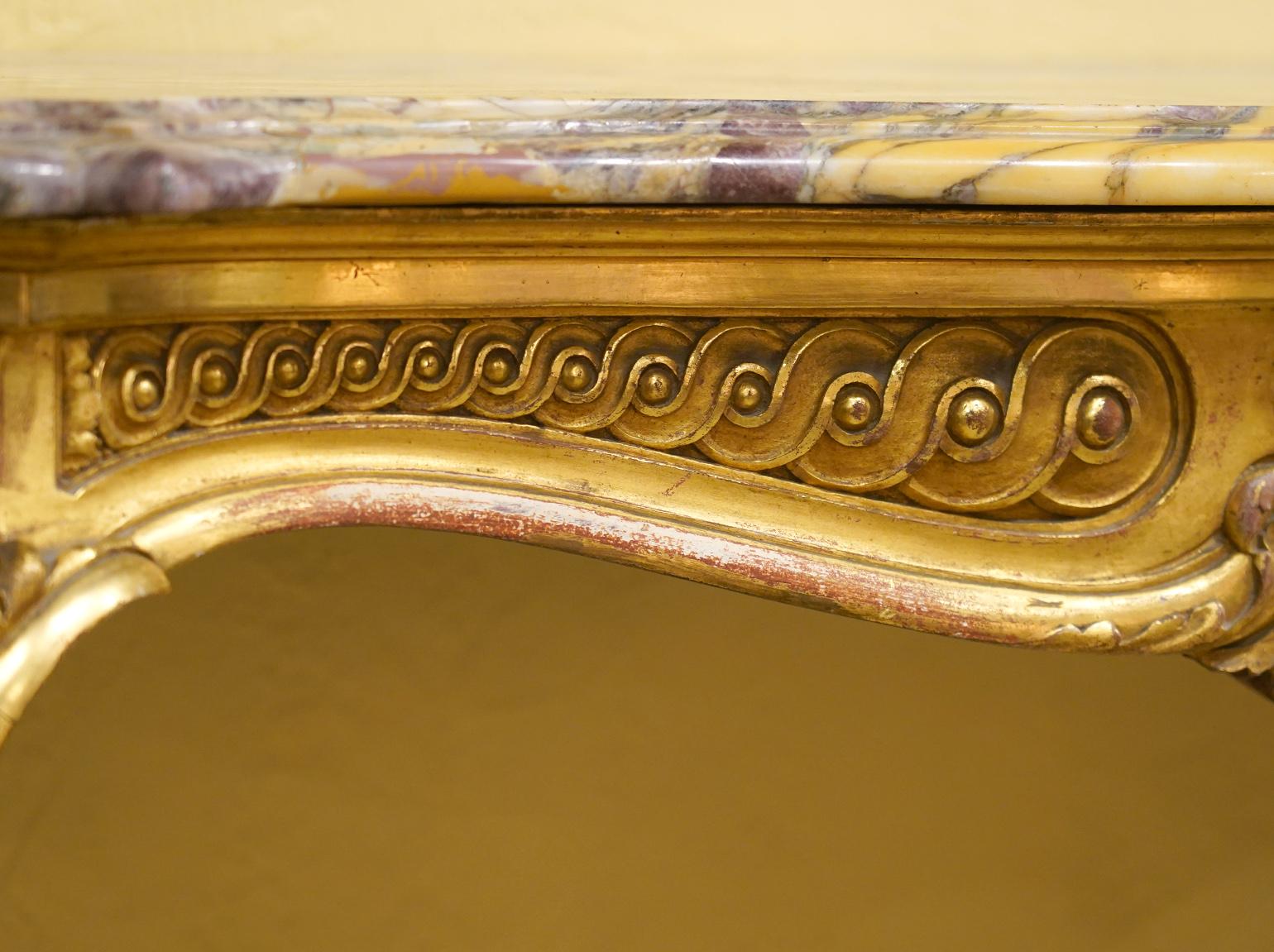 19th Century French Louis XV Style Carved Giltwood Marble-Top Console Table 1