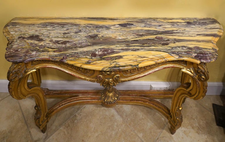 19th Century French Louis XV Style Carved Giltwood Marble-Top Console ...
