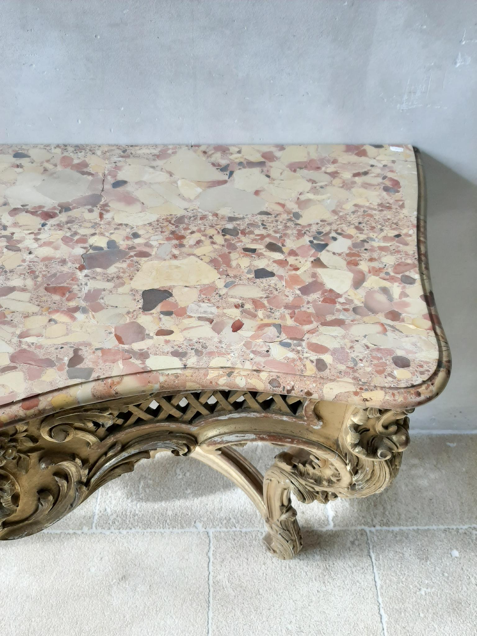 19th Century French Louis XV Style Carved Giltwood Console Table with Marble Top 10