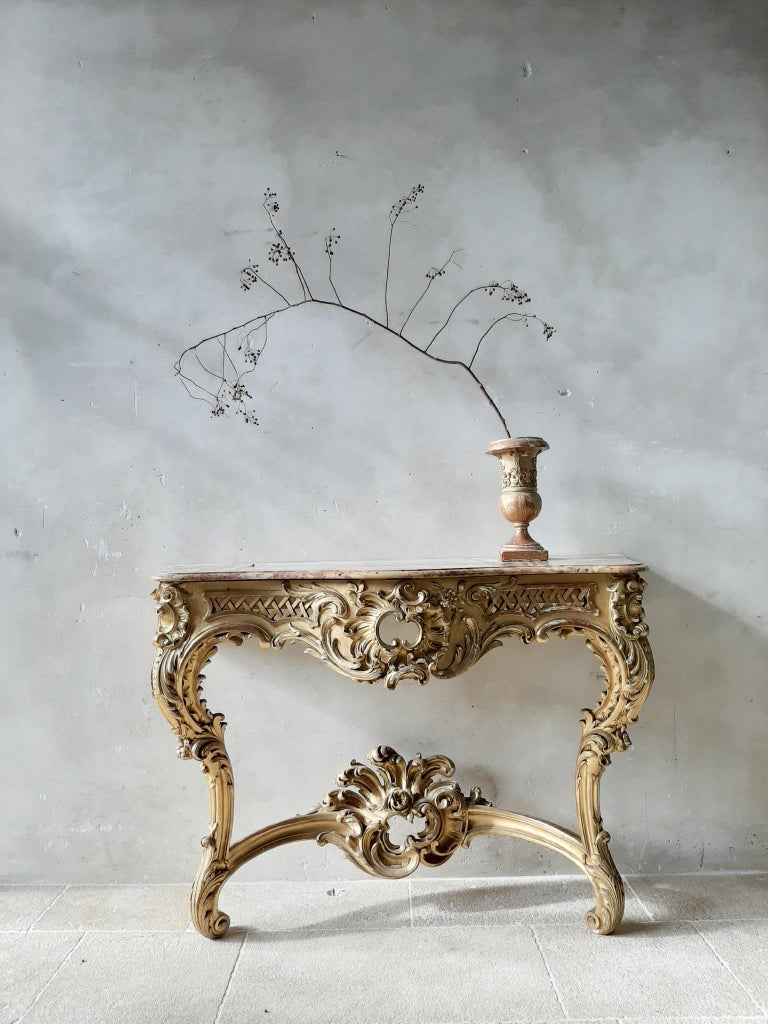 19th Century French Louis XV Style Carved Giltwood Console Table with ...