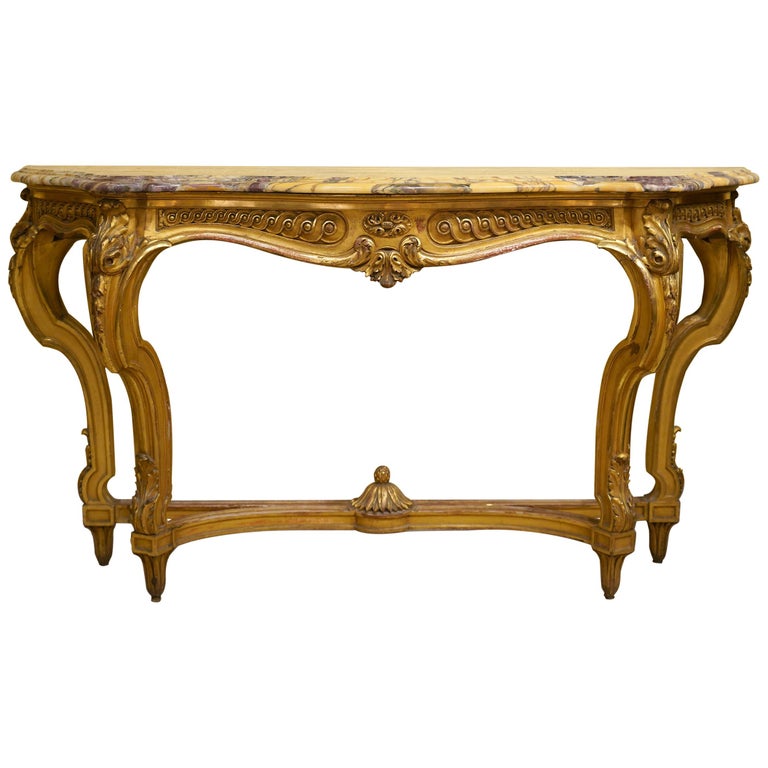 19th Century French Louis XV Style Carved Giltwood Marble-Top Console ...