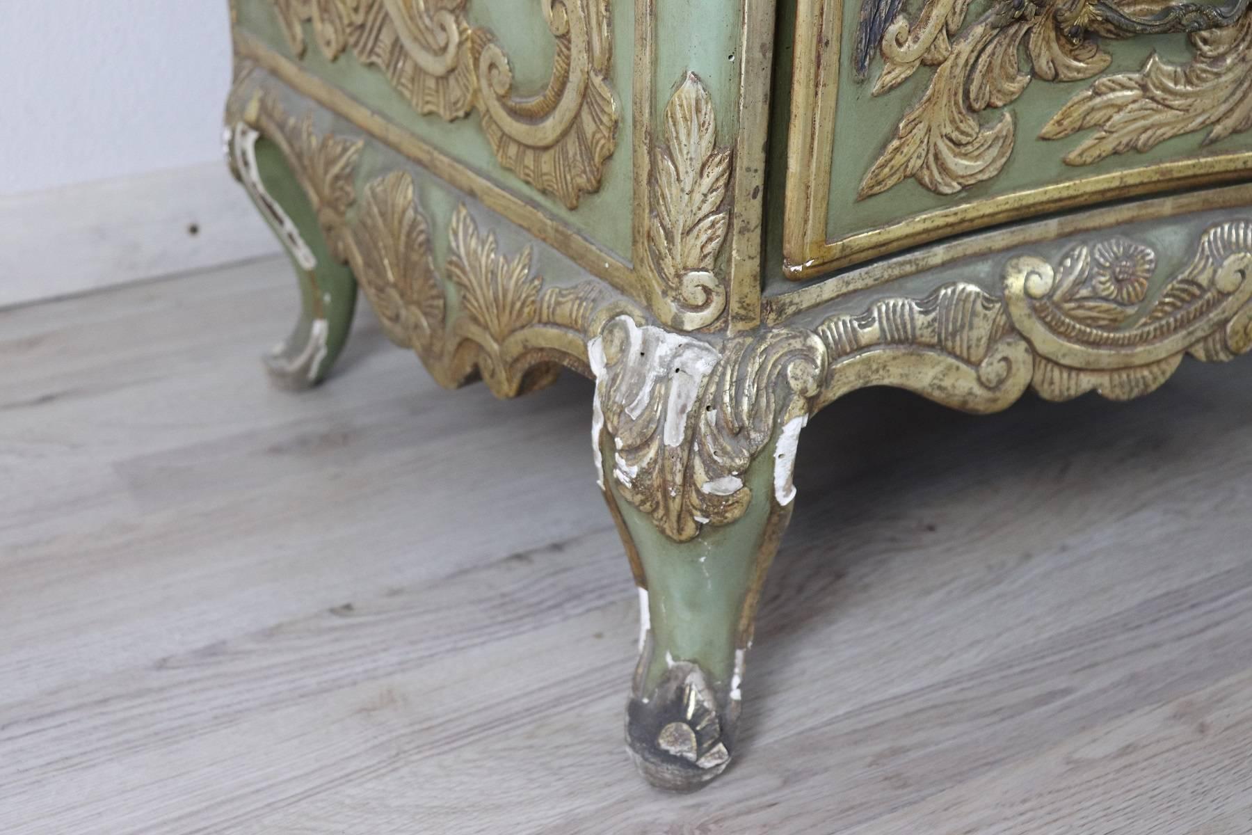 19th Century French Louis XV Style Carved Lacquered and Gilded Chest of Drawers 6