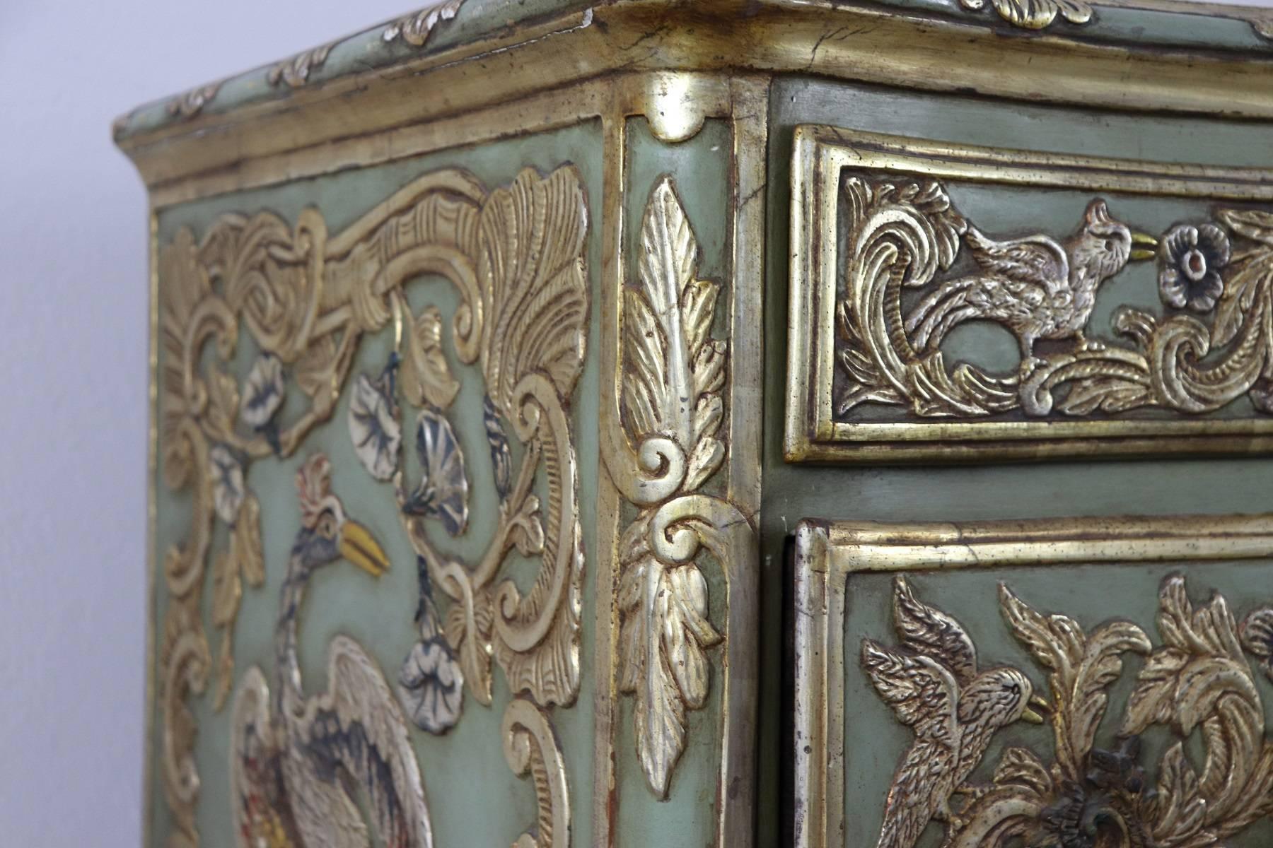 19th Century French Louis XV Style Carved Lacquered and Gilded Chest of Drawers 7