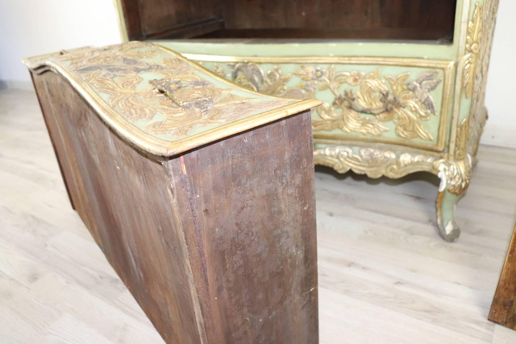 19th Century French Louis XV Style Carved Lacquered and Gilded Chest of Drawers 13