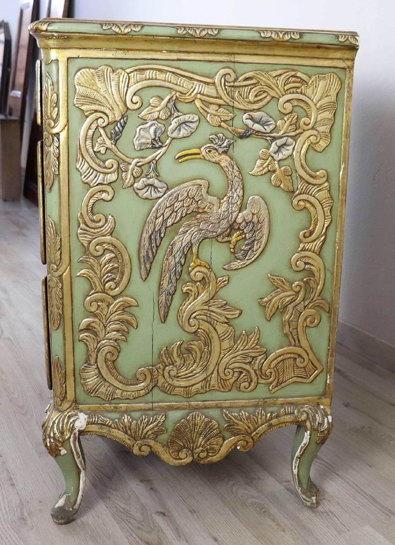 19th Century French Louis XV Style Carved Lacquered and Gilded Chest of Drawers 1