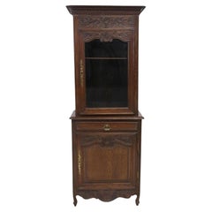 Antique 19th Century French Louis XV Style Carved Oak Vitrine Cabinet