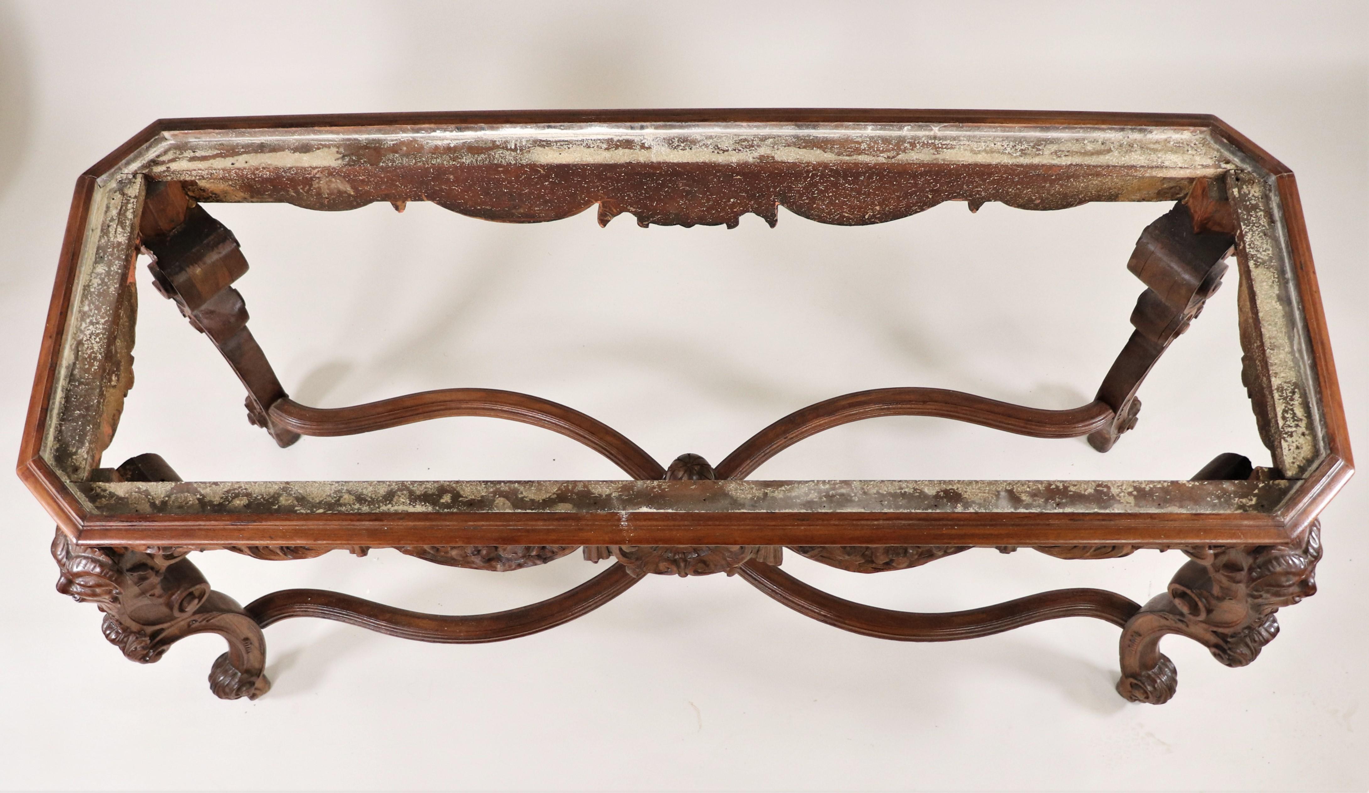19th Century French Louis XV Style Carved Walnut and Marble Console Table For Sale 9
