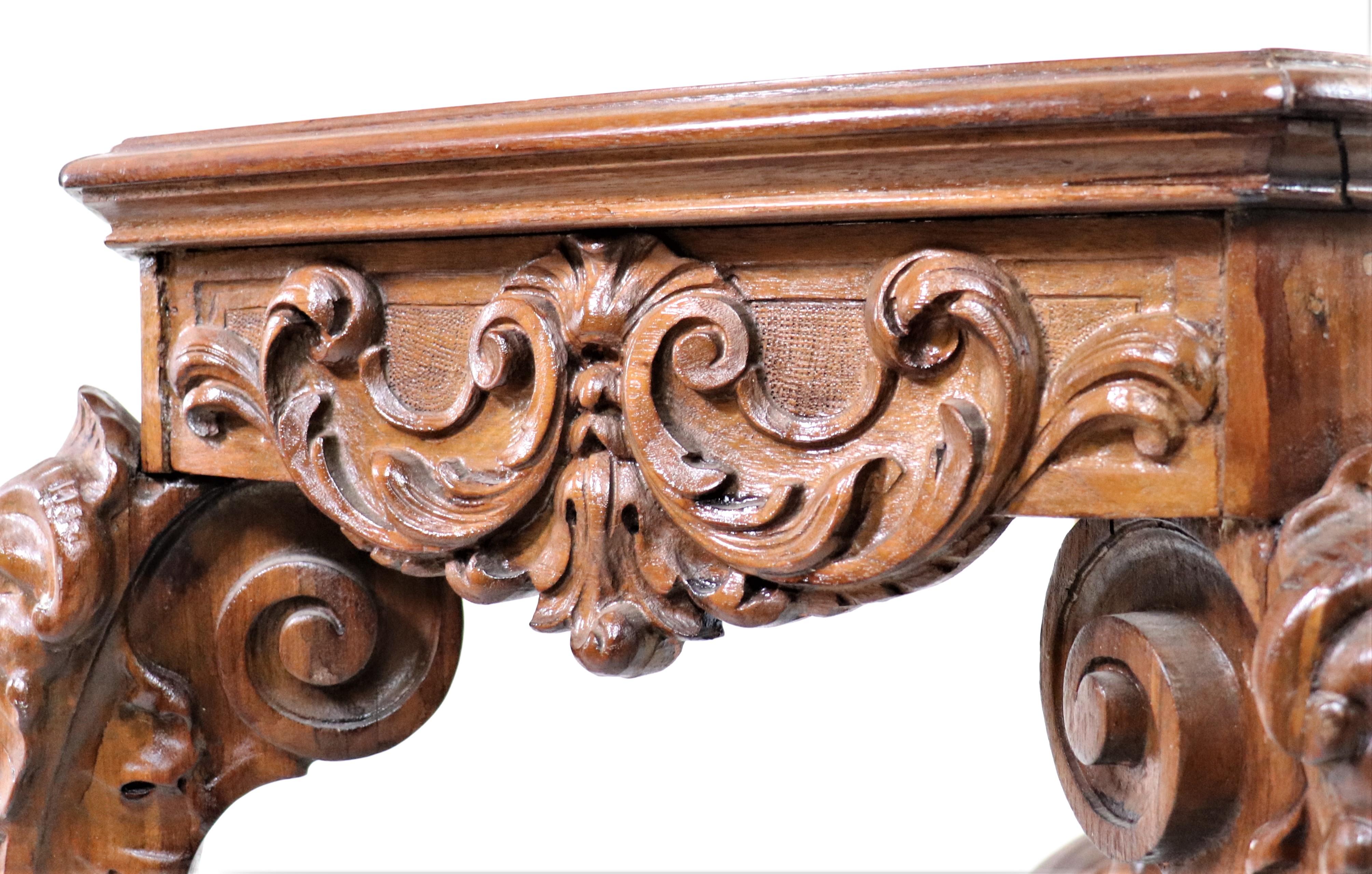 19th Century French Louis XV Style Carved Walnut and Marble Console Table For Sale 10