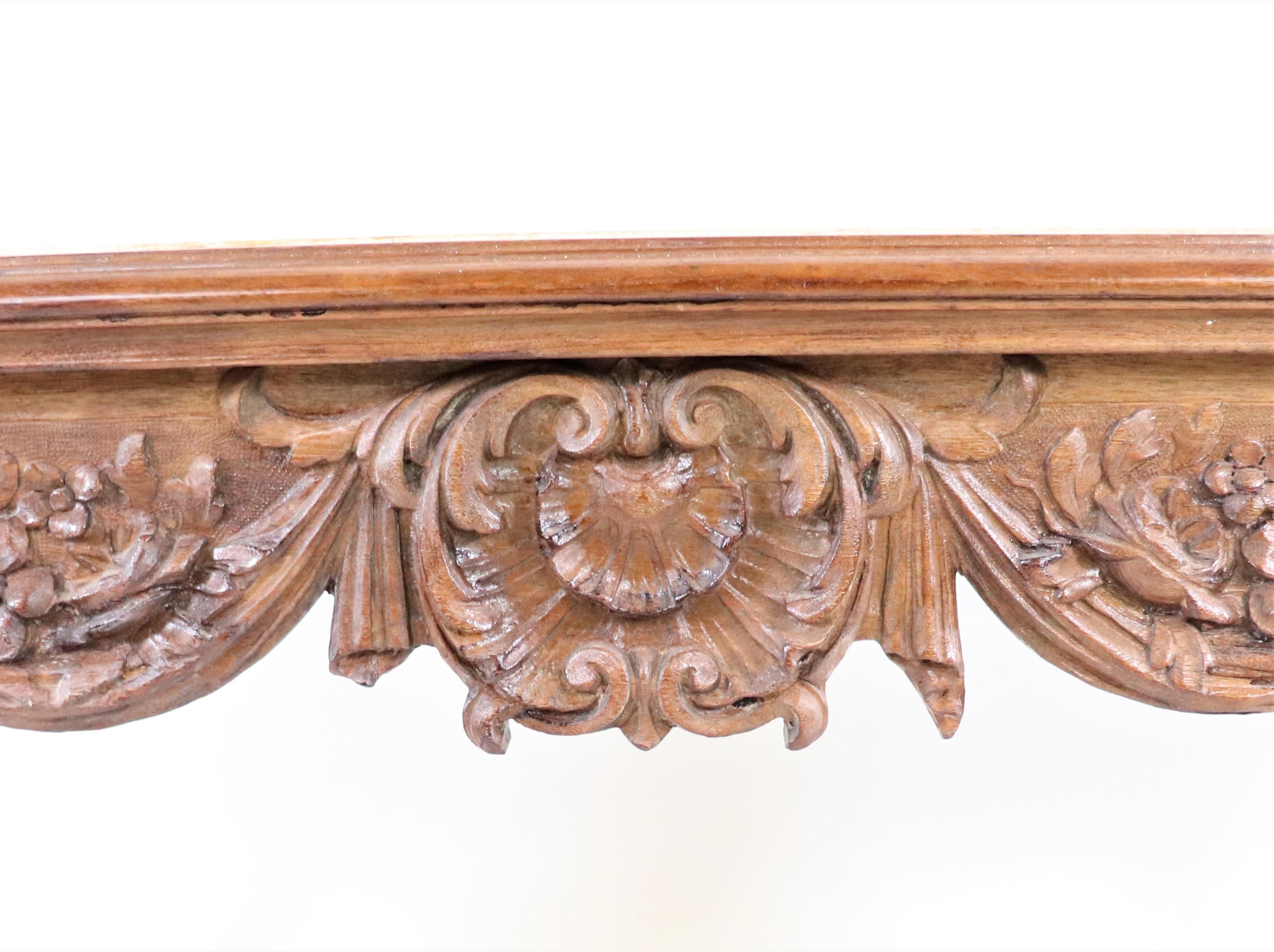 19th Century French Louis XV Style Carved Walnut and Marble Console Table For Sale 14