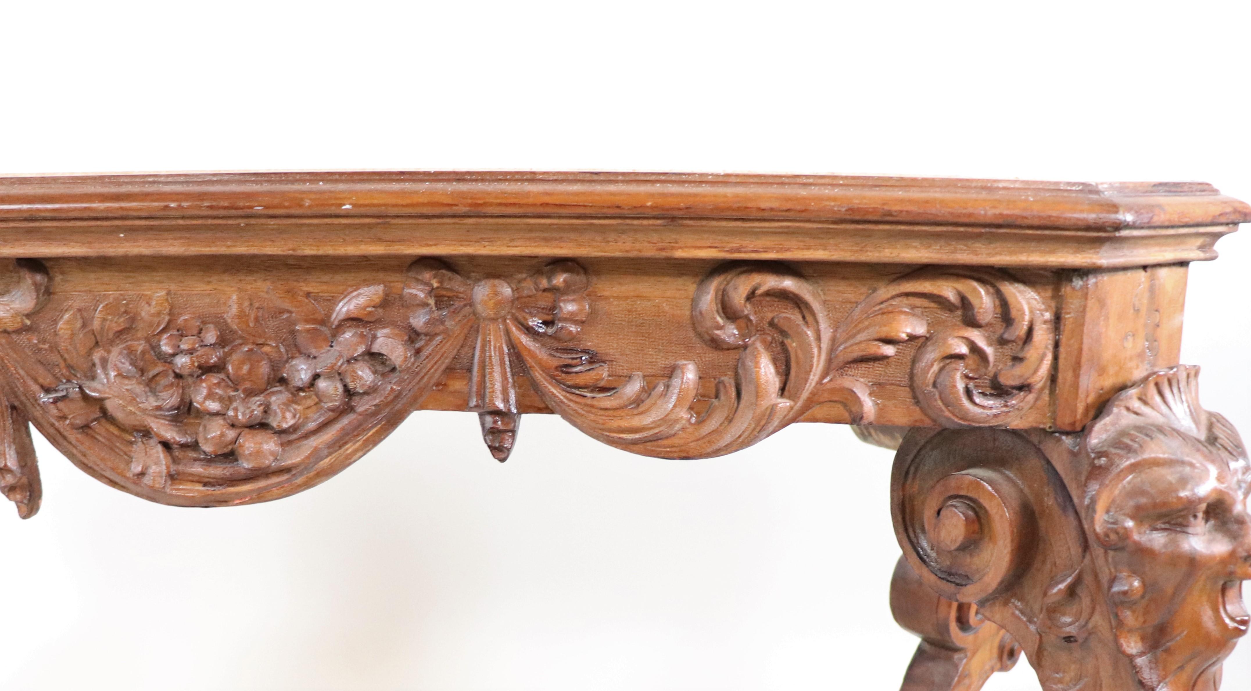 19th Century French Louis XV Style Carved Walnut and Marble Console Table For Sale 15