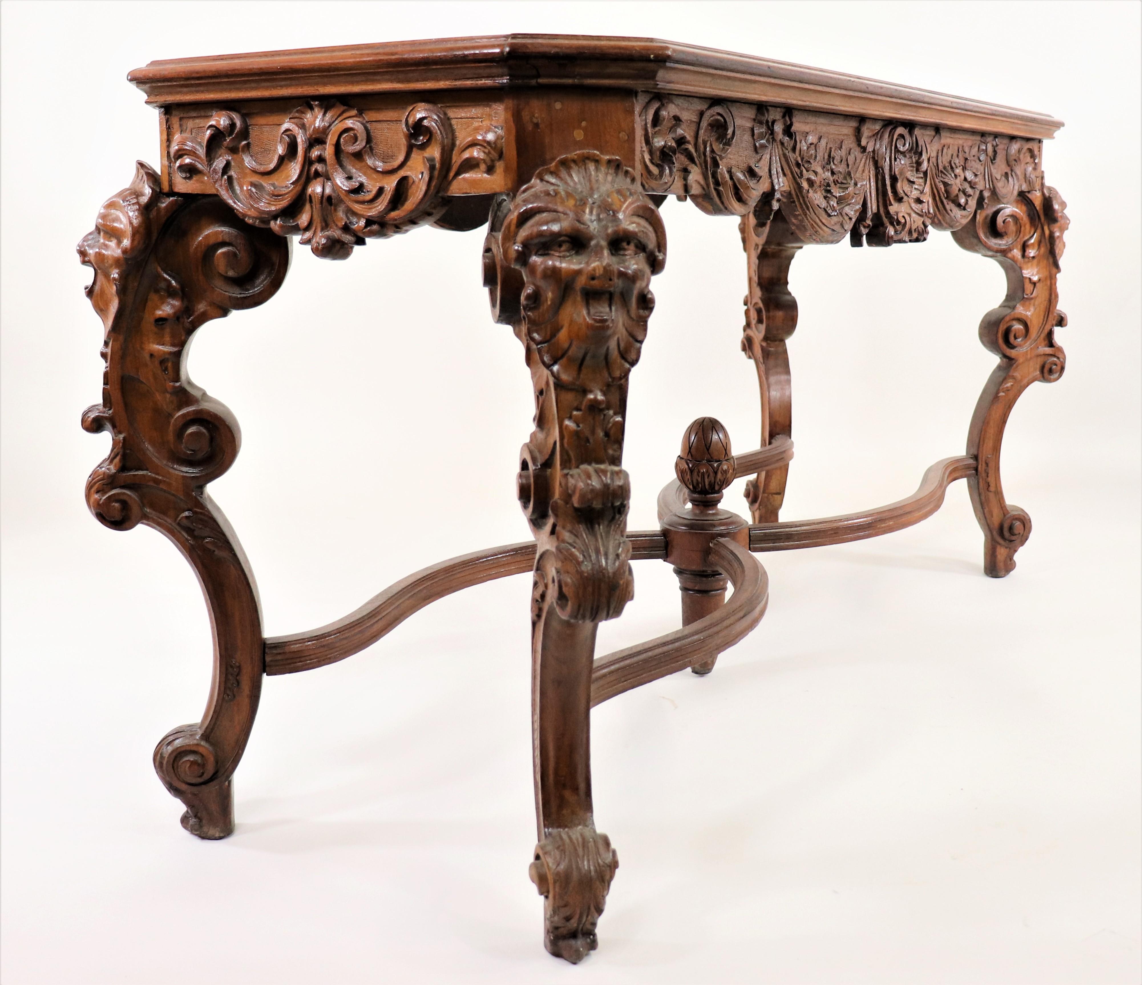Hand-Crafted 19th Century French Louis XV Style Carved Walnut and Marble Console Table For Sale