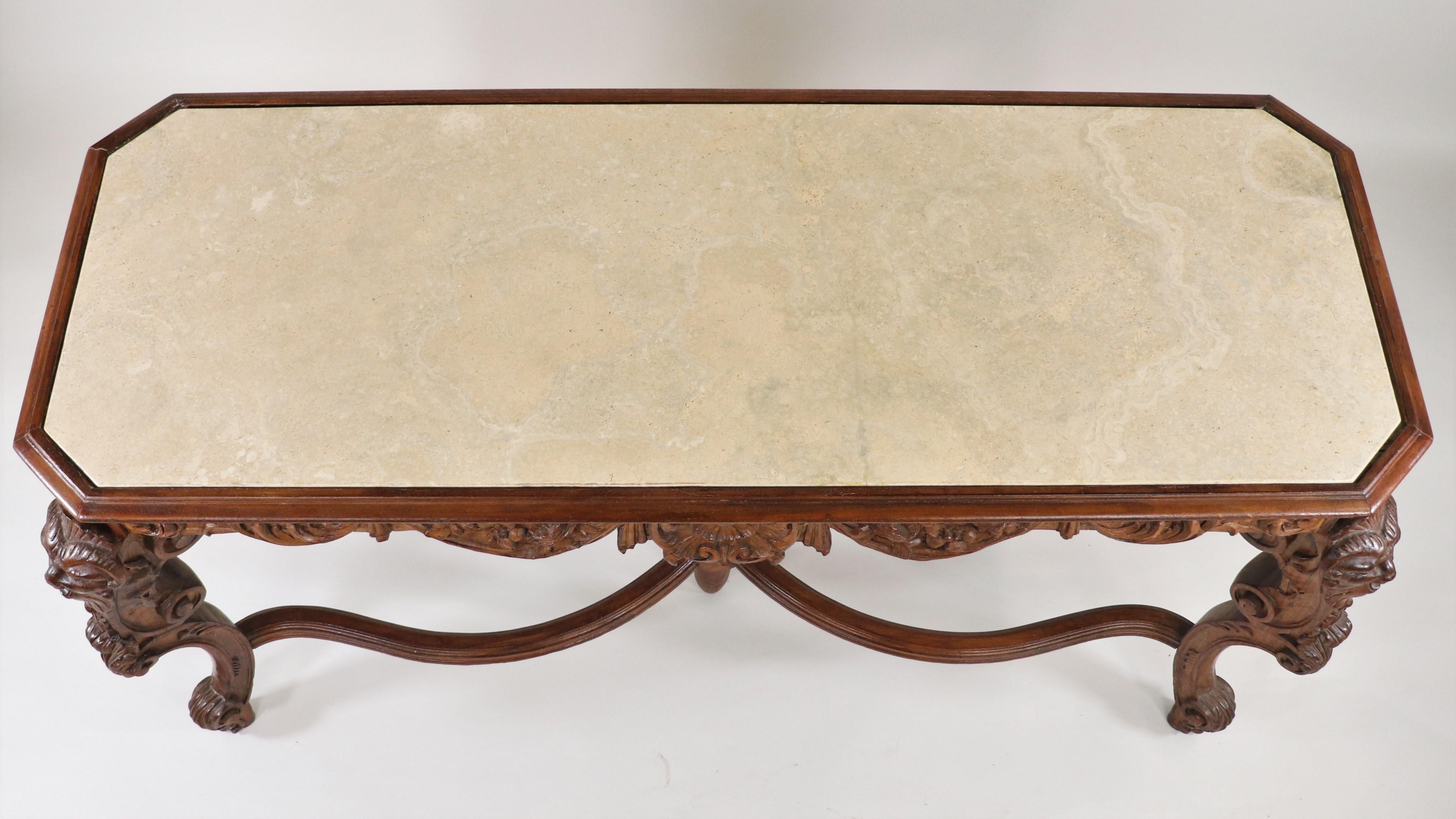 19th Century French Louis XV Style Carved Walnut and Marble Console Table For Sale 3