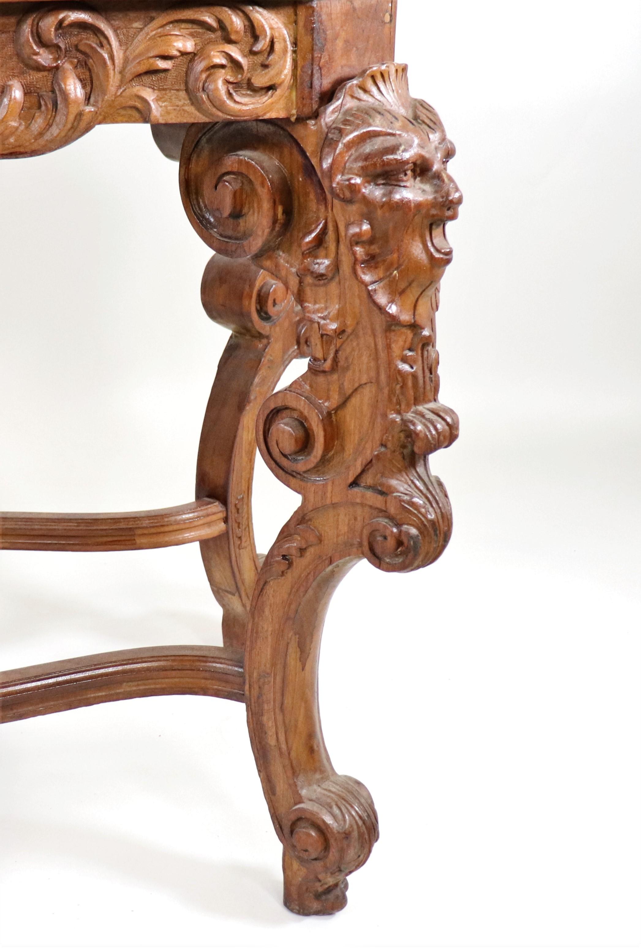 19th Century French Louis XV Style Carved Walnut and Marble Console Table For Sale 4