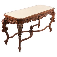 19th Century French Louis XV Style Carved Walnut and Marble Console Table