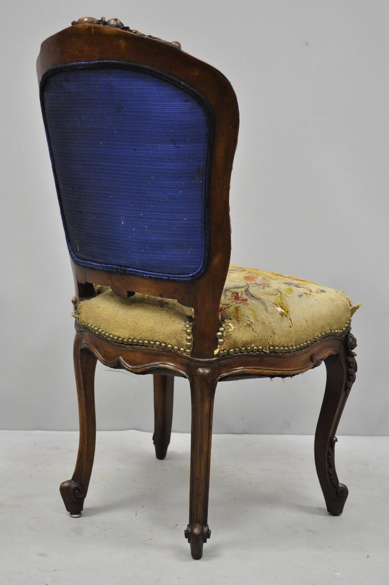 19th Century French Louis XV Style Carved Walnut Needlepoint Side Chair