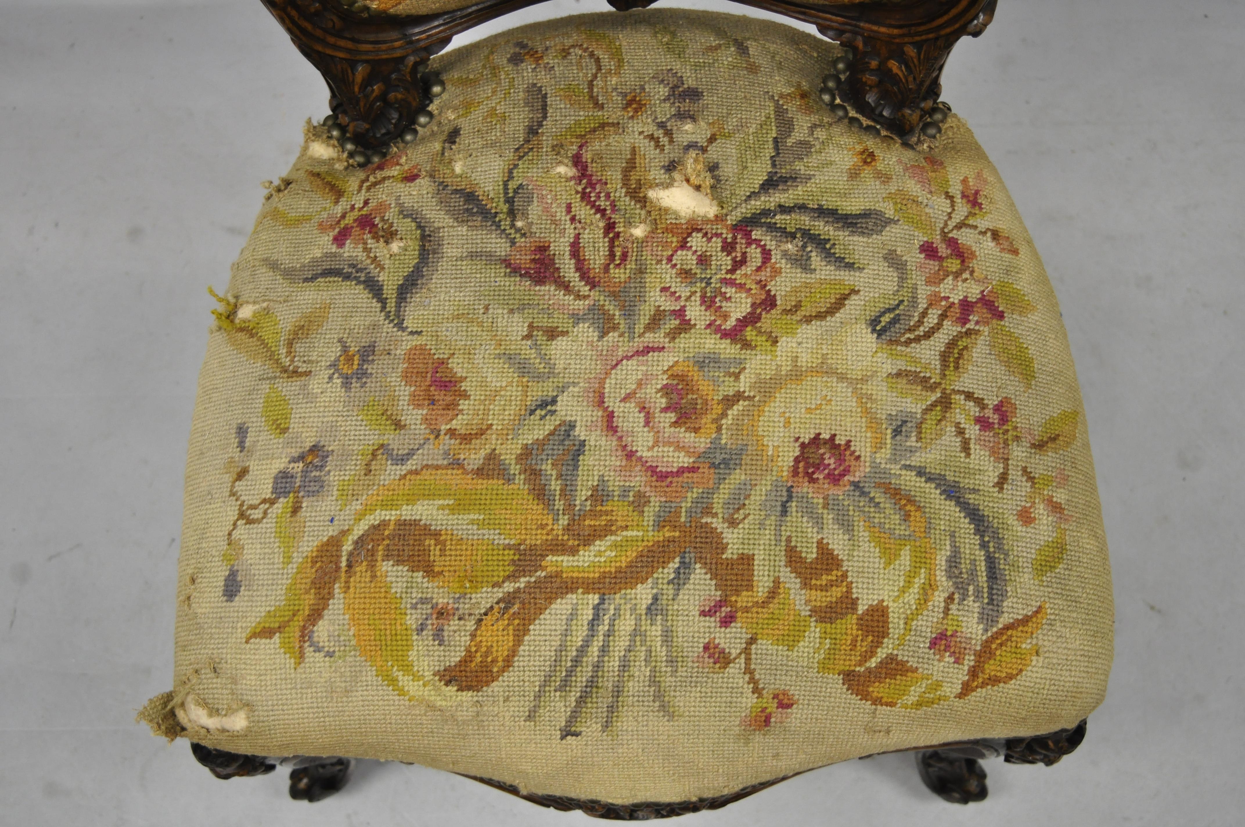 19th Century French Louis XV Style Carved Walnut Needlepoint Side Chair 2