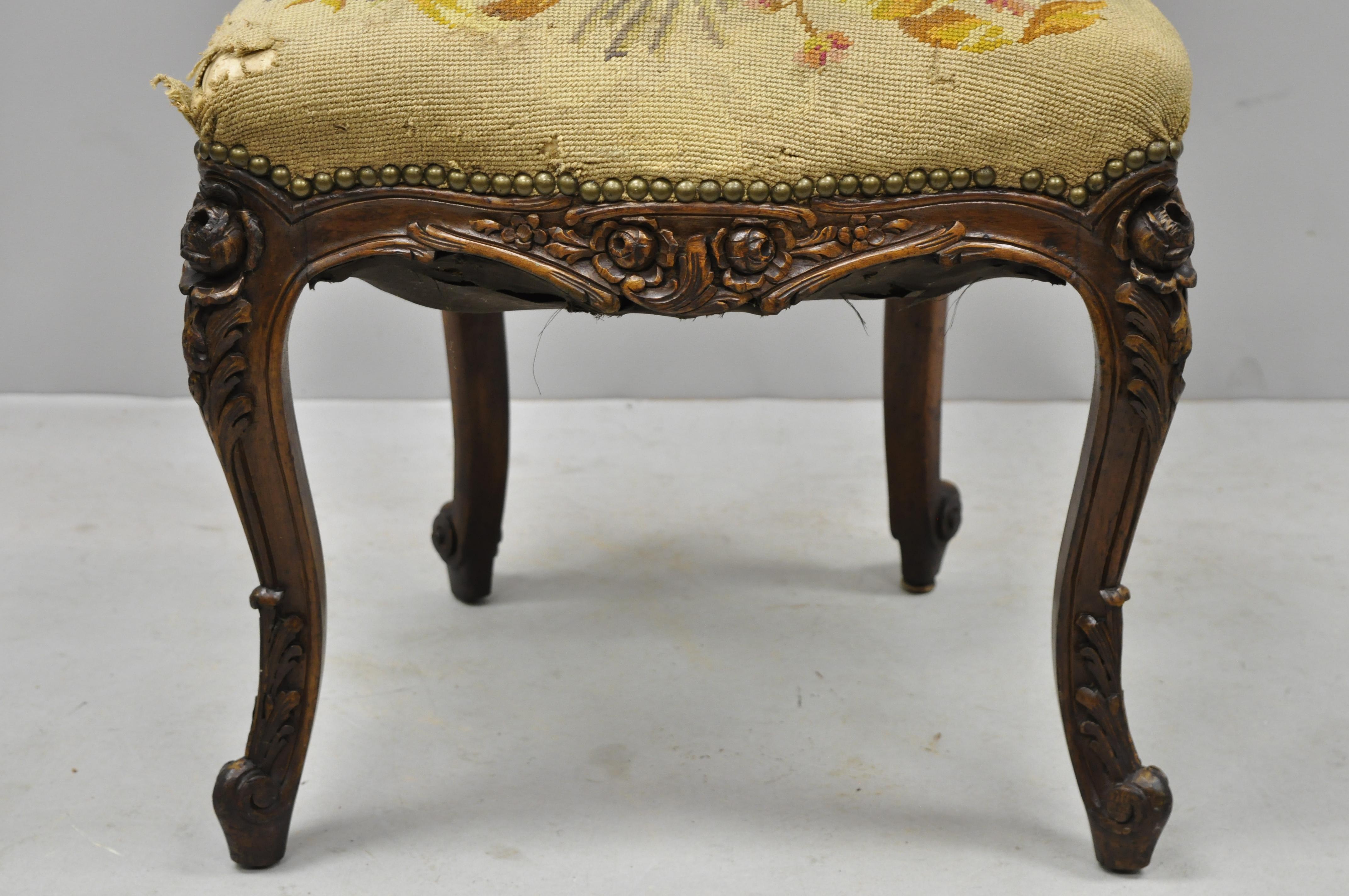 19th Century French Louis XV Style Carved Walnut Needlepoint Side Chair 3