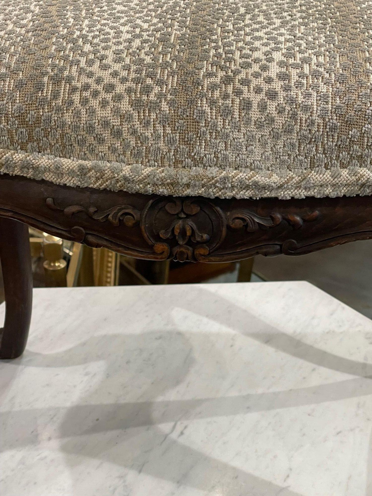 Hand-Carved 19th Century French Louis XV Style Carved Walnut Stool
