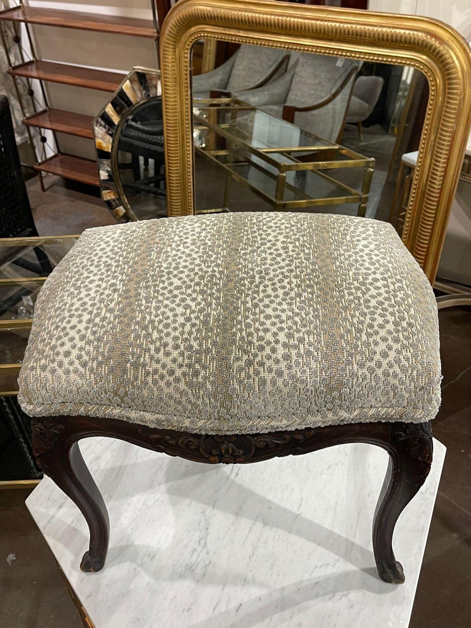 Upholstery 19th Century French Louis XV Style Carved Walnut Stool