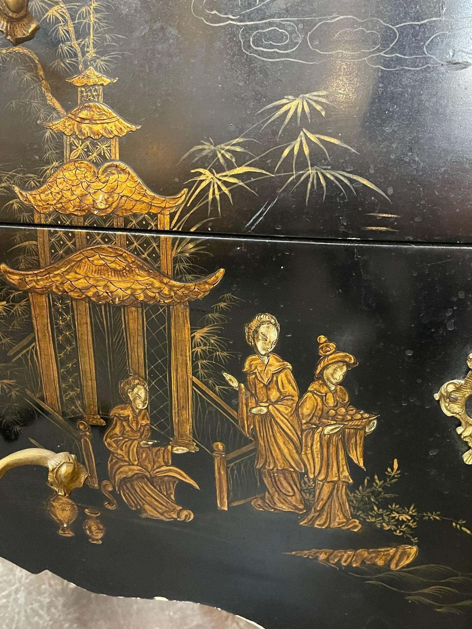 19th Century French Louis XV Style Chinoiserie Commode with Marble Top In Good Condition In Dallas, TX