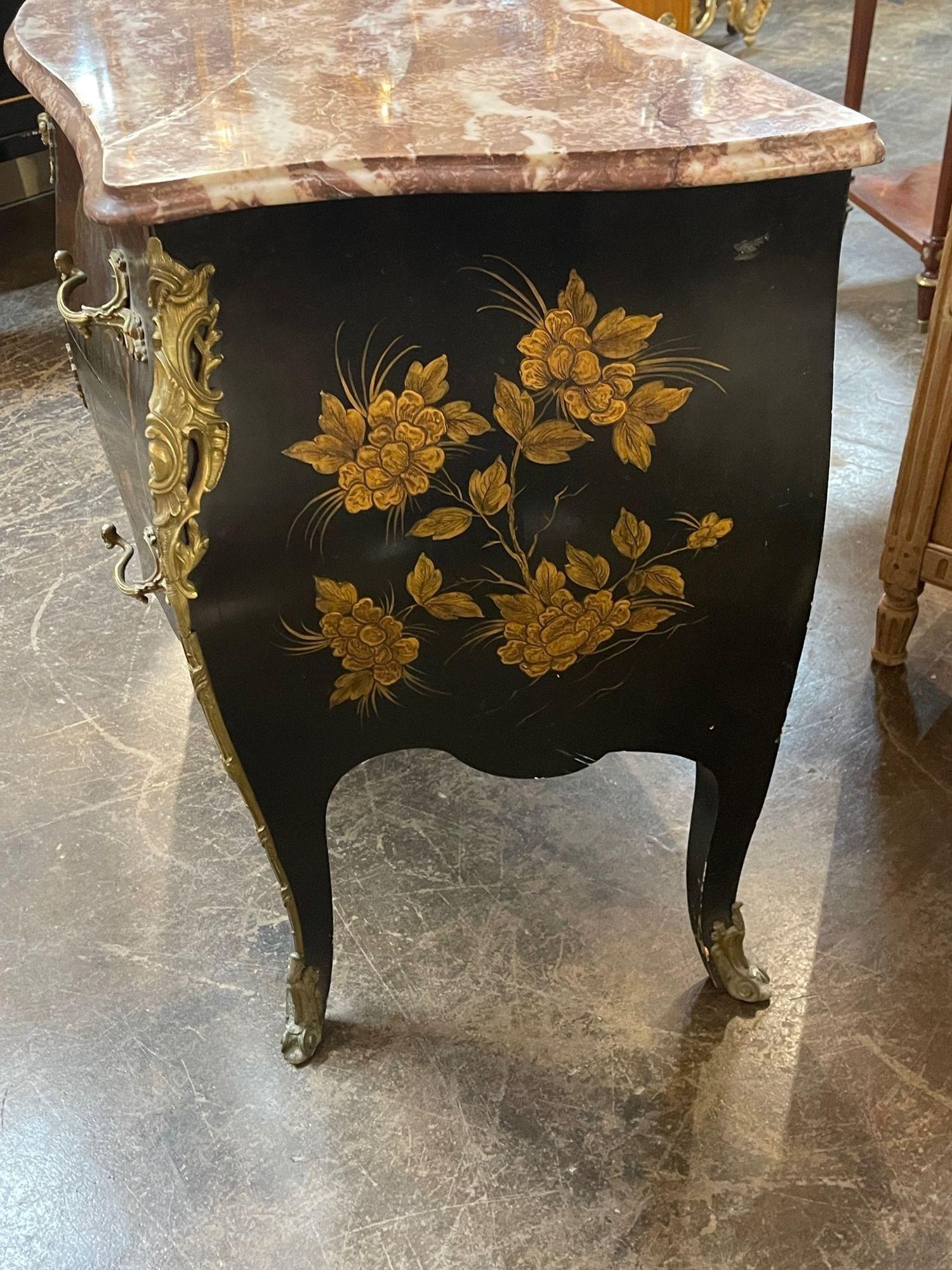 19th Century French Louis XV Style Chinoiserie Commode with Marble Top 4