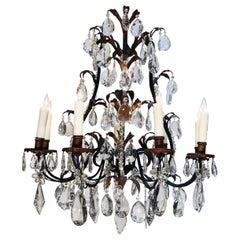 19th Century French Louis XV Style Chinoiserie Iron and Crystal Chandelier