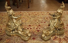 19th Century French Louis XV Style Figural Cherub Putto Fireplace Chenets