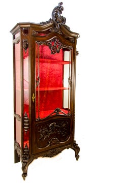 19th Century French Louis XV Style Walnut Figural Vitrine or Display Cabinet