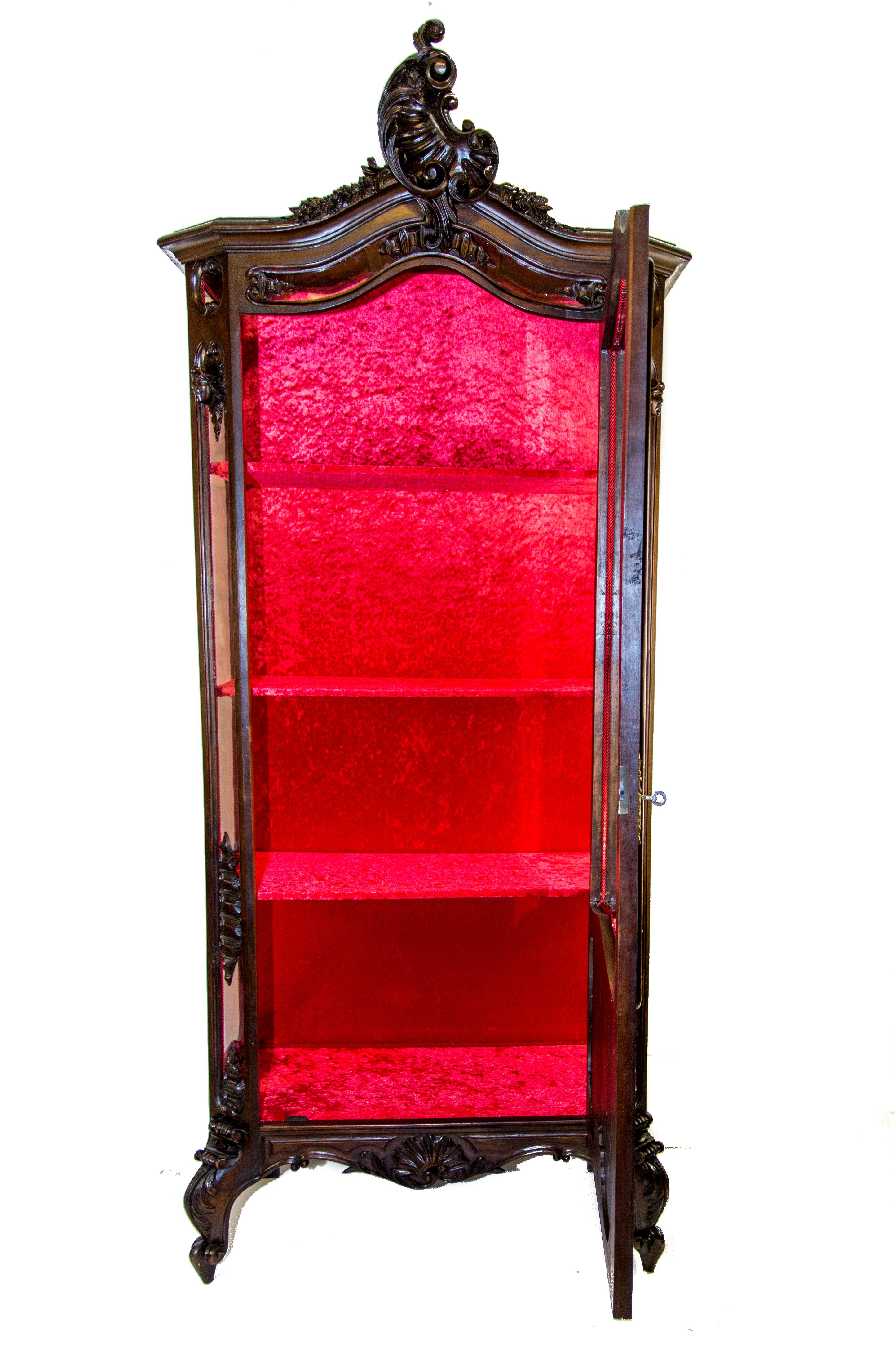 Late 19th Century 19th Century French Louis XV Style Walnut Figural Vitrine or Display Cabinet For Sale