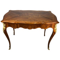 19th Century French Louis XV Style Floral Marquetry and Gilt Bronze Writing Desk