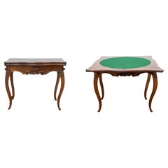 19th-Century French Louis XV Style Fold Top Mahogany Game Table / Console Table
