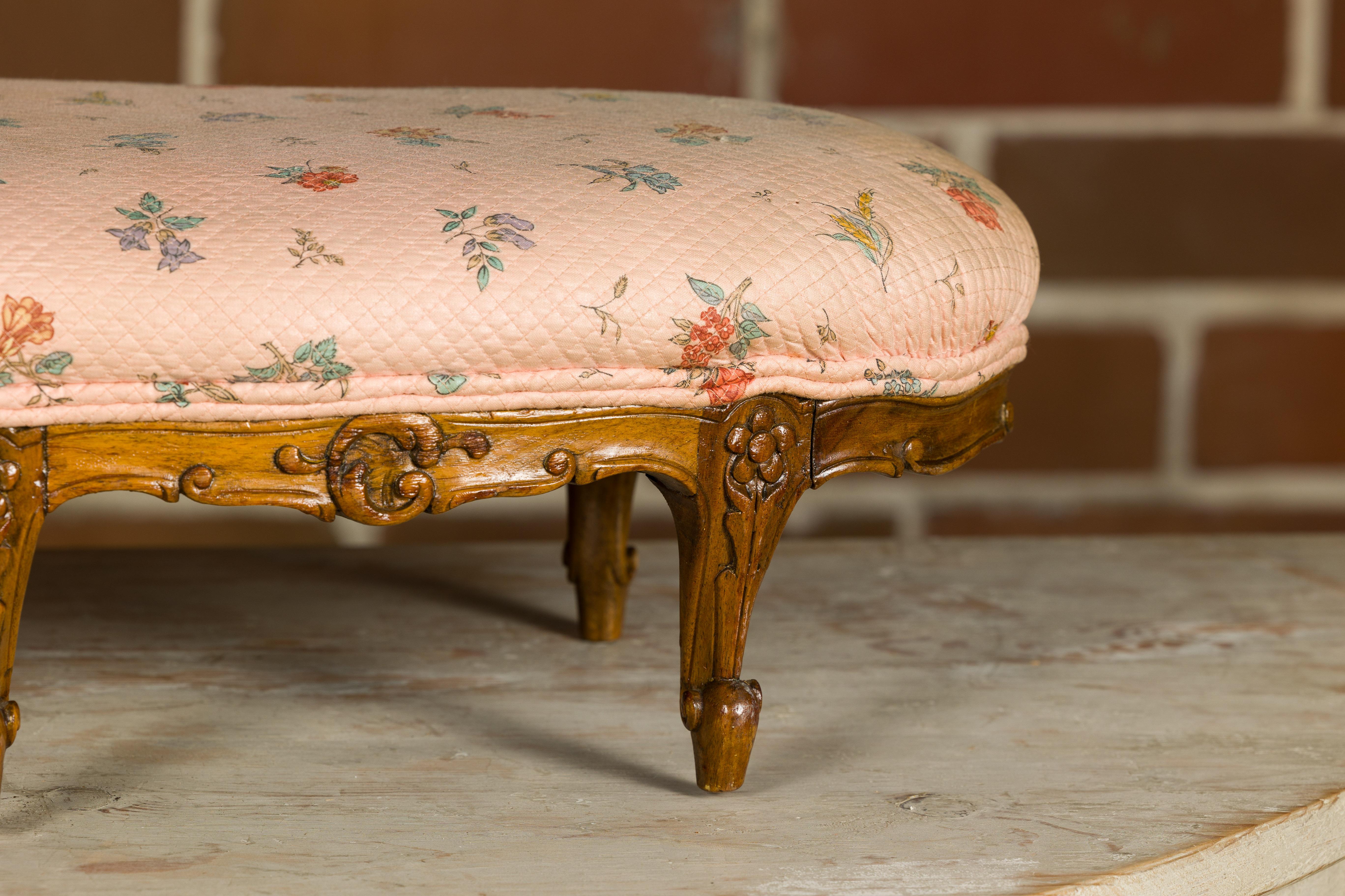 19th Century French Louis XV Style Footstool with Six Carved Cabriole Legs For Sale 7