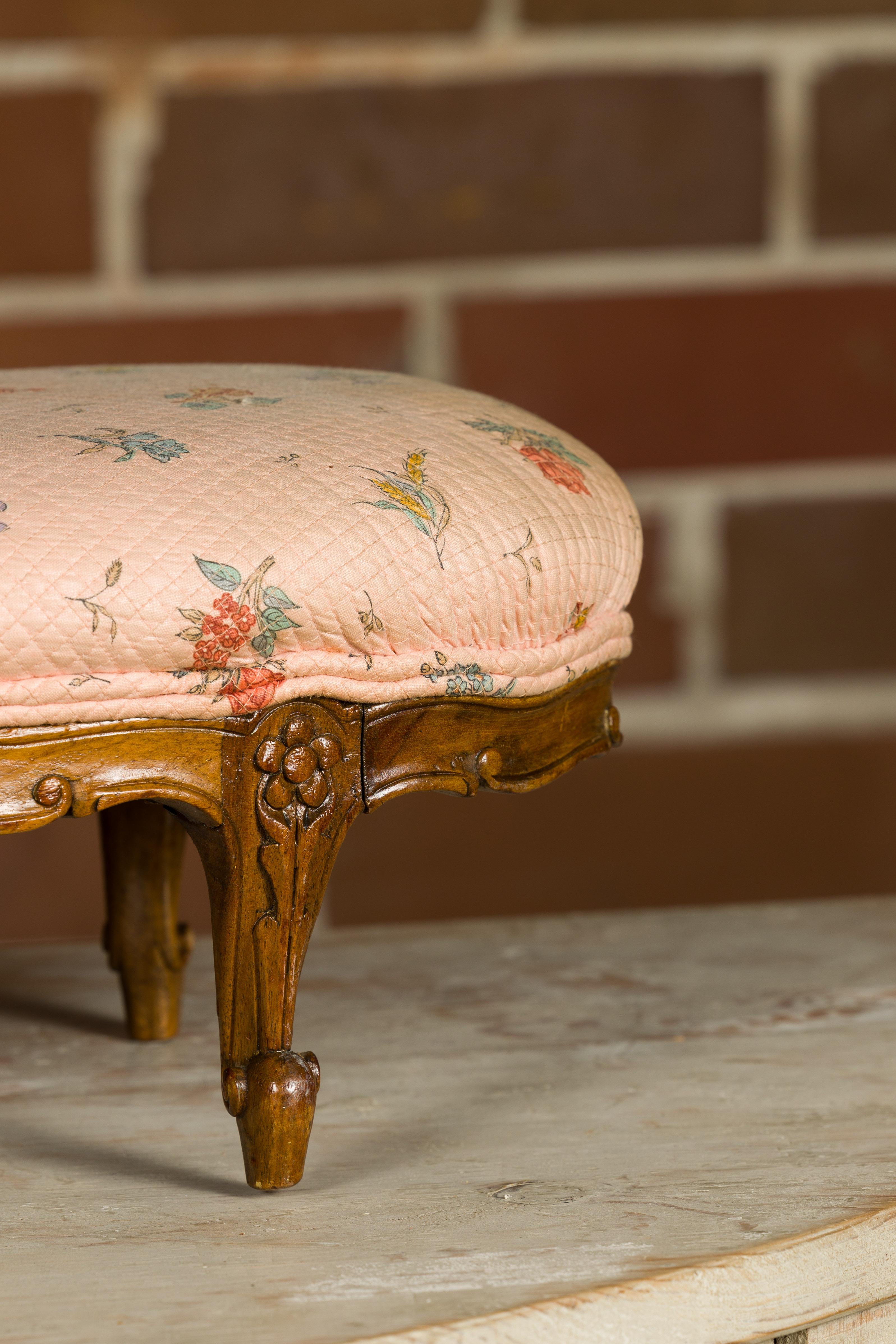 19th Century French Louis XV Style Footstool with Six Carved Cabriole Legs For Sale 9