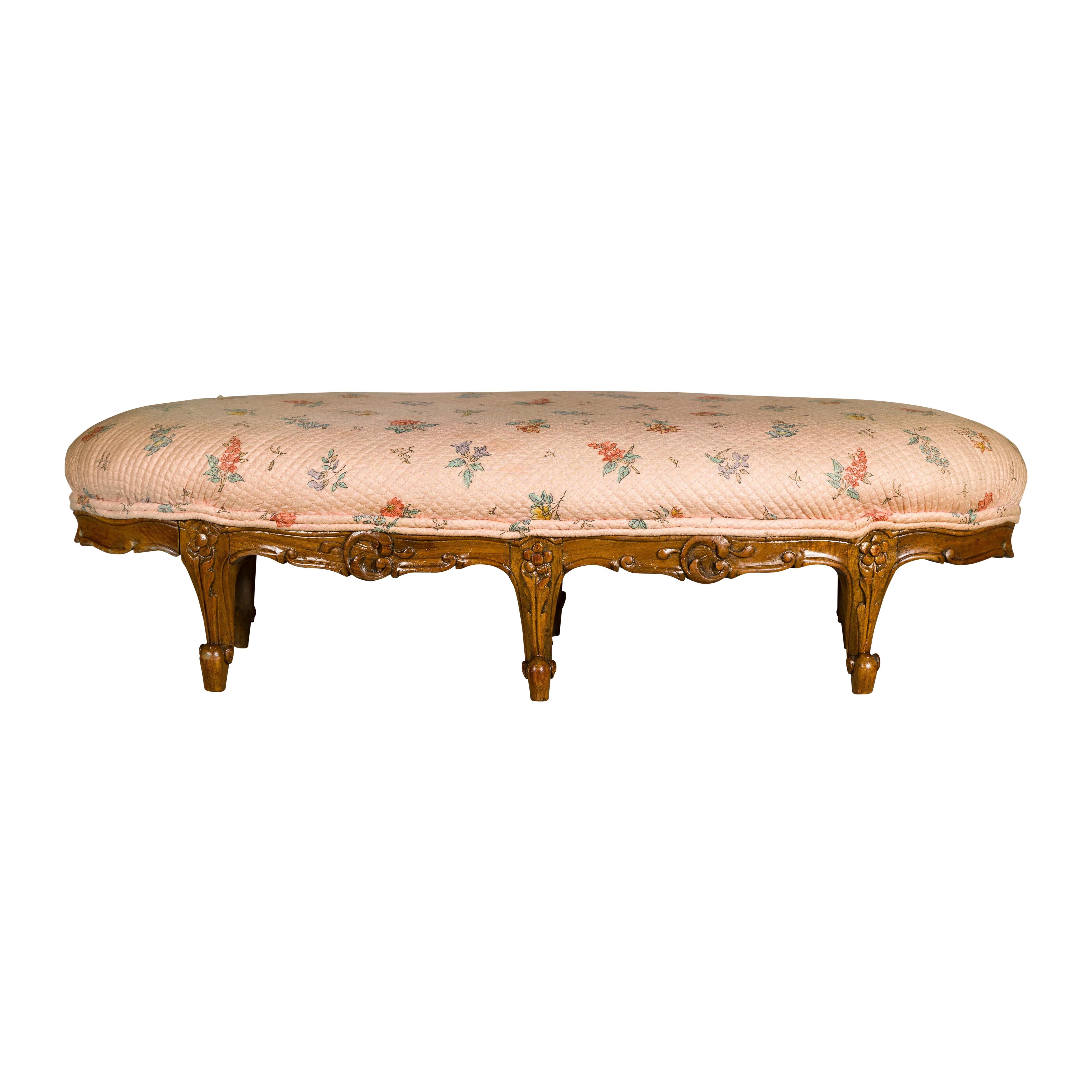 19th Century French Louis XV Style Footstool with Six Carved Cabriole Legs For Sale 10