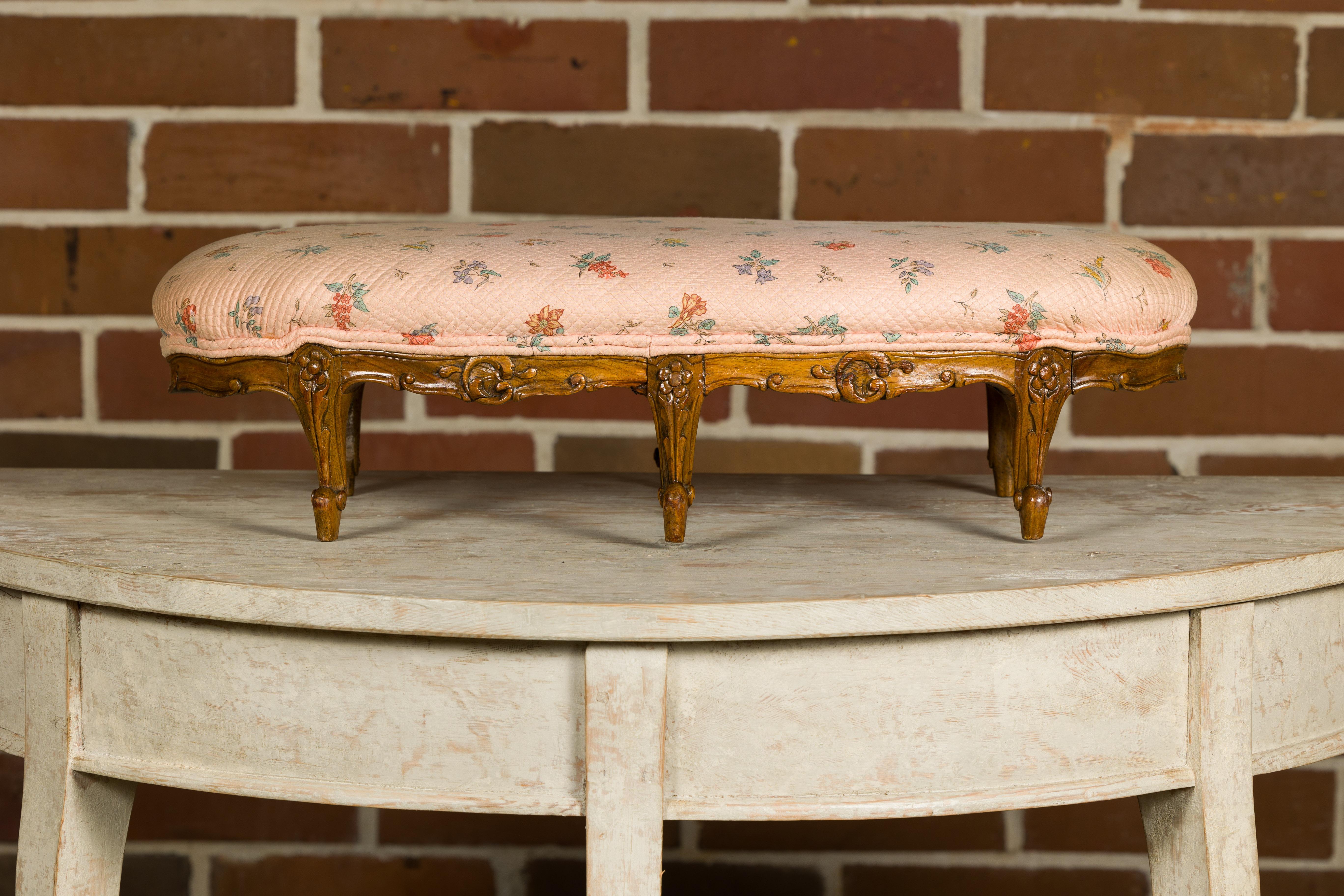 19th Century French Louis XV Style Footstool with Six Carved Cabriole Legs In Good Condition For Sale In Atlanta, GA