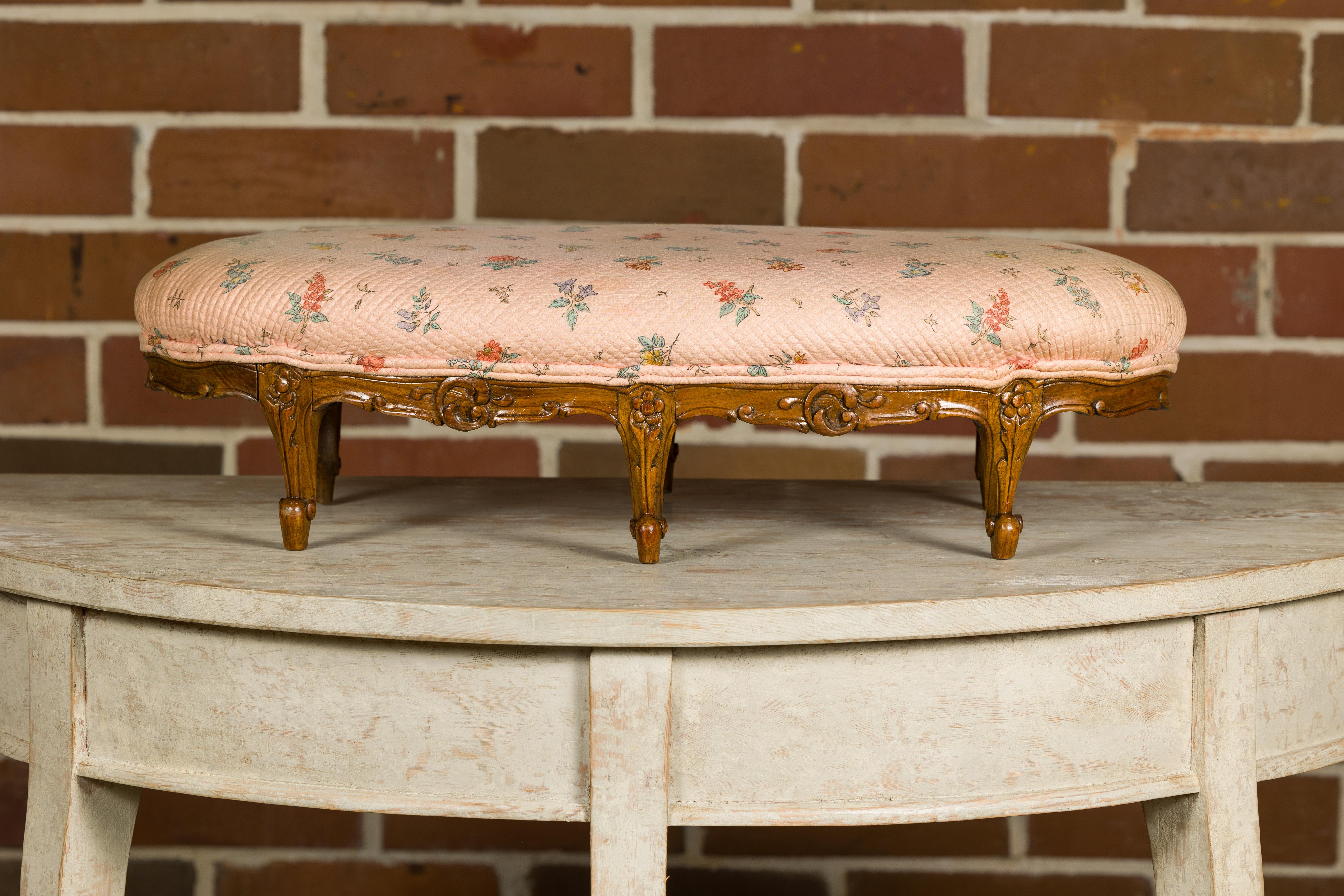 19th Century French Louis XV Style Footstool with Six Carved Cabriole Legs For Sale 3