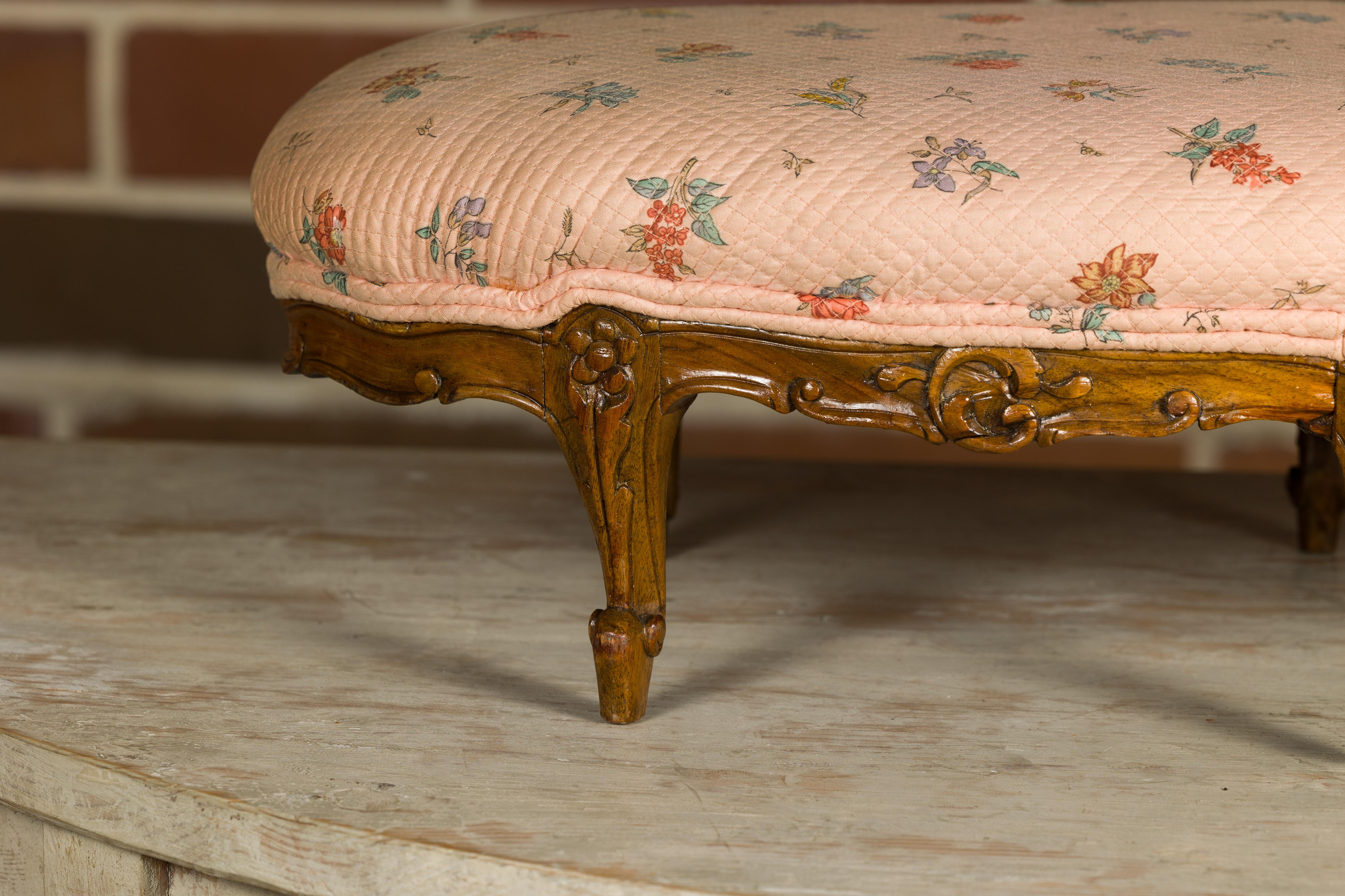 19th Century French Louis XV Style Footstool with Six Carved Cabriole Legs For Sale 5