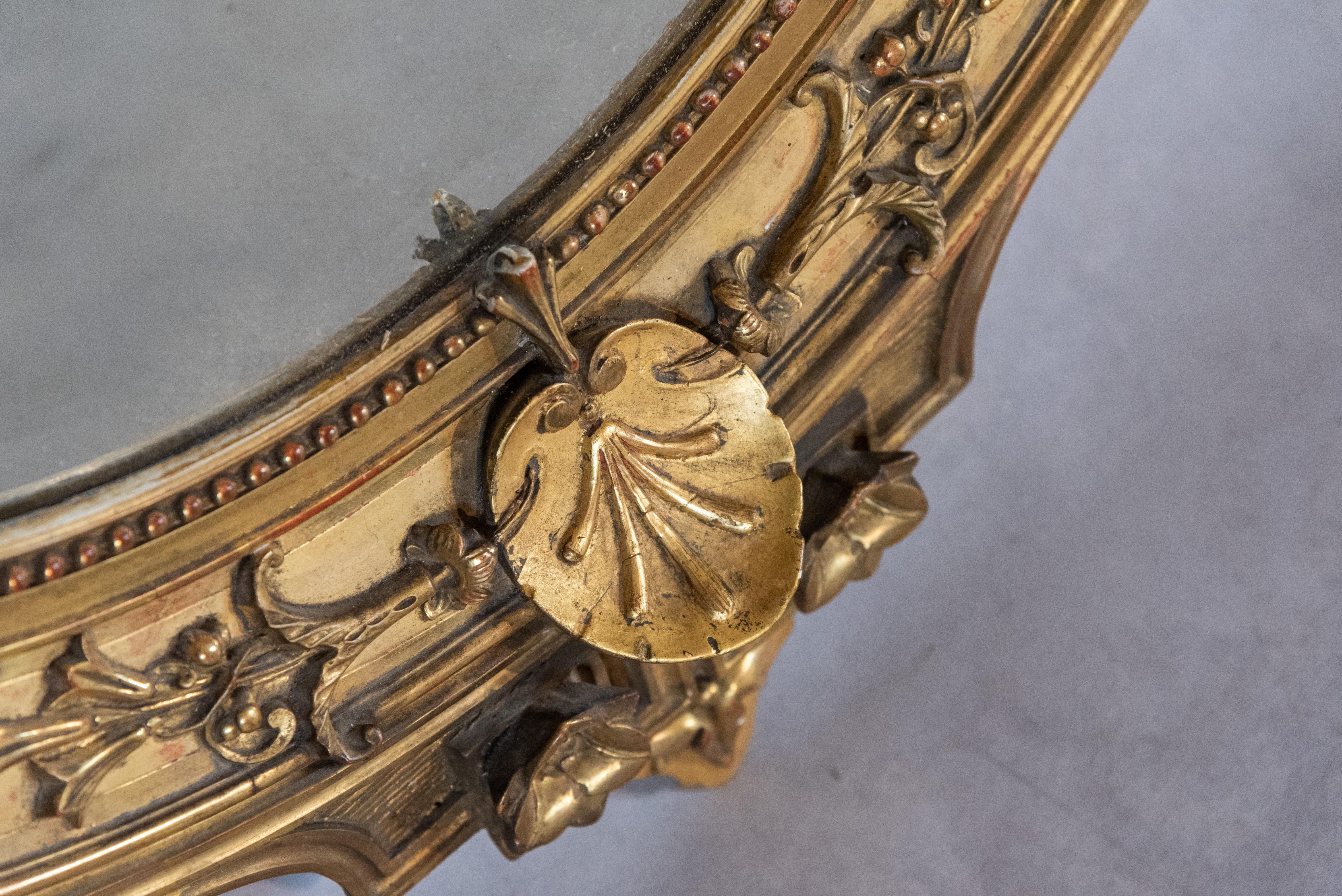 Gold Leaf 18th Century French Louis XV Period Gilded Gold Oval Mirror