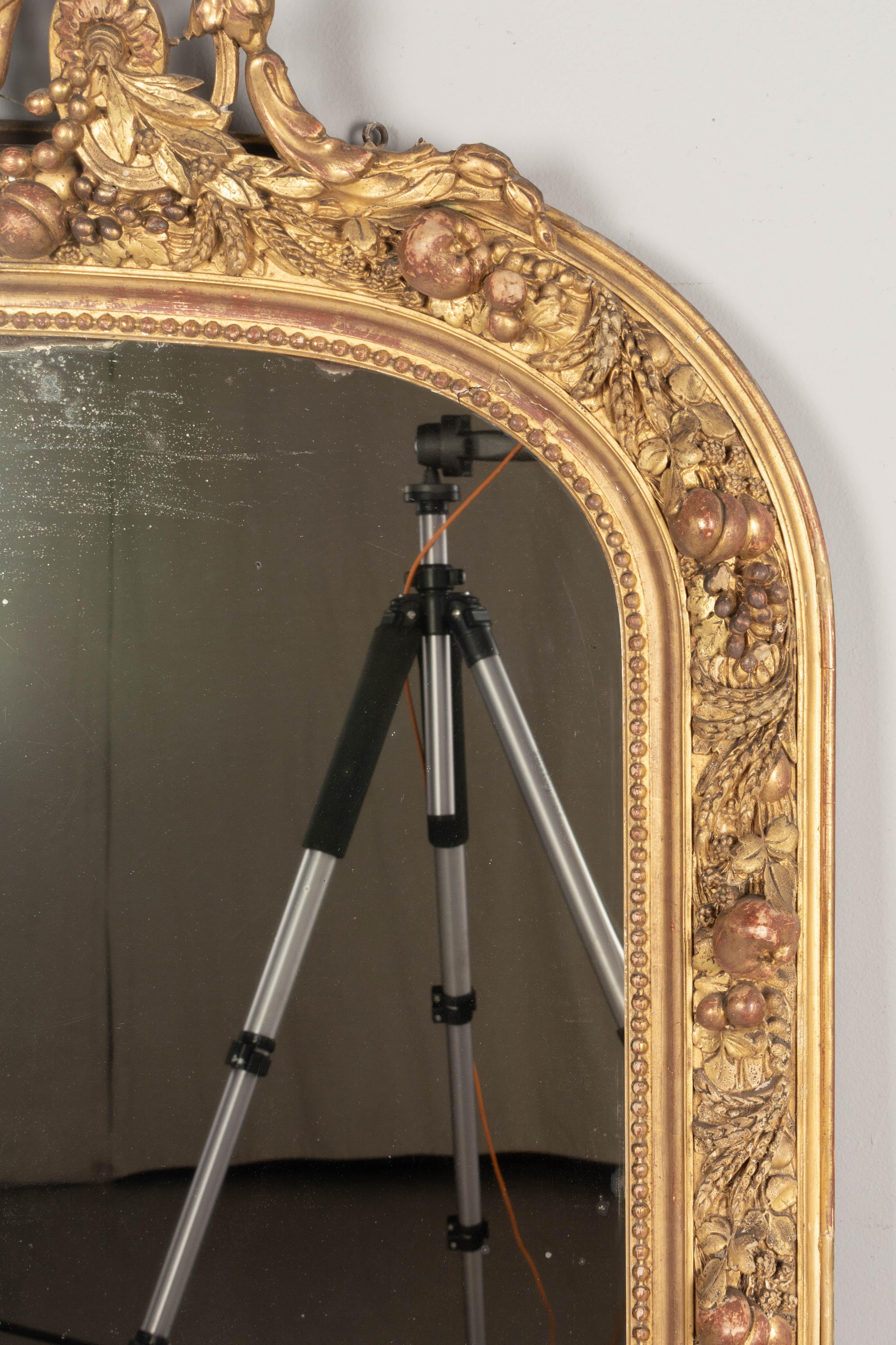 Gesso 19th Century French Louis XV Style Gilded Mirror For Sale