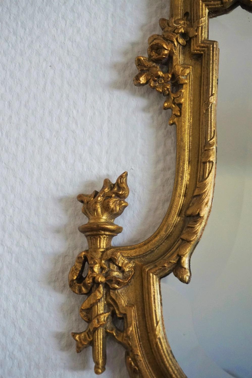 19th Century French Louis XV Style Gilt Bronze and Faceted Crystal Glass Mirror For Sale 1