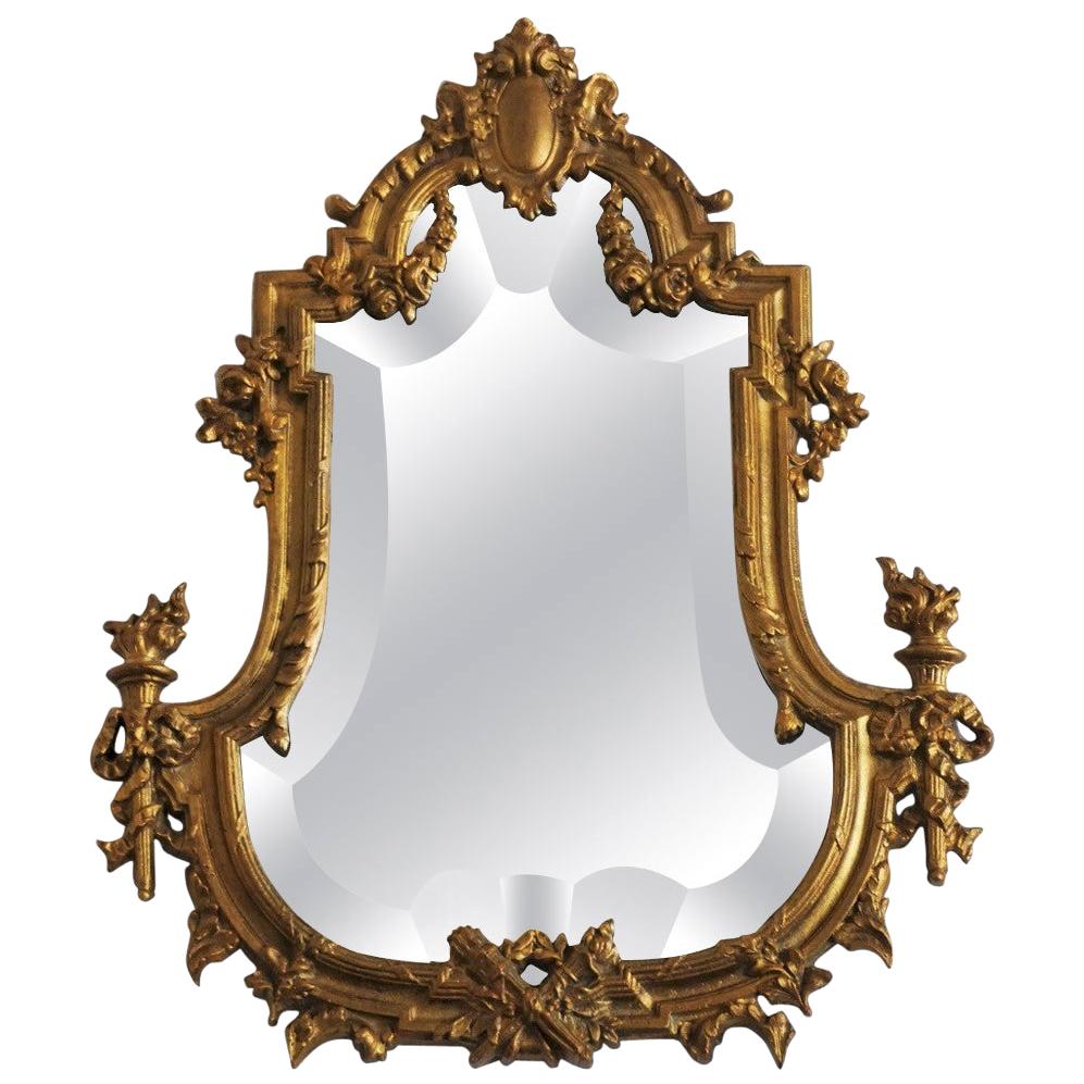 19th Century French Louis XV Style Gilt Bronze and Faceted Crystal Glass Mirror For Sale