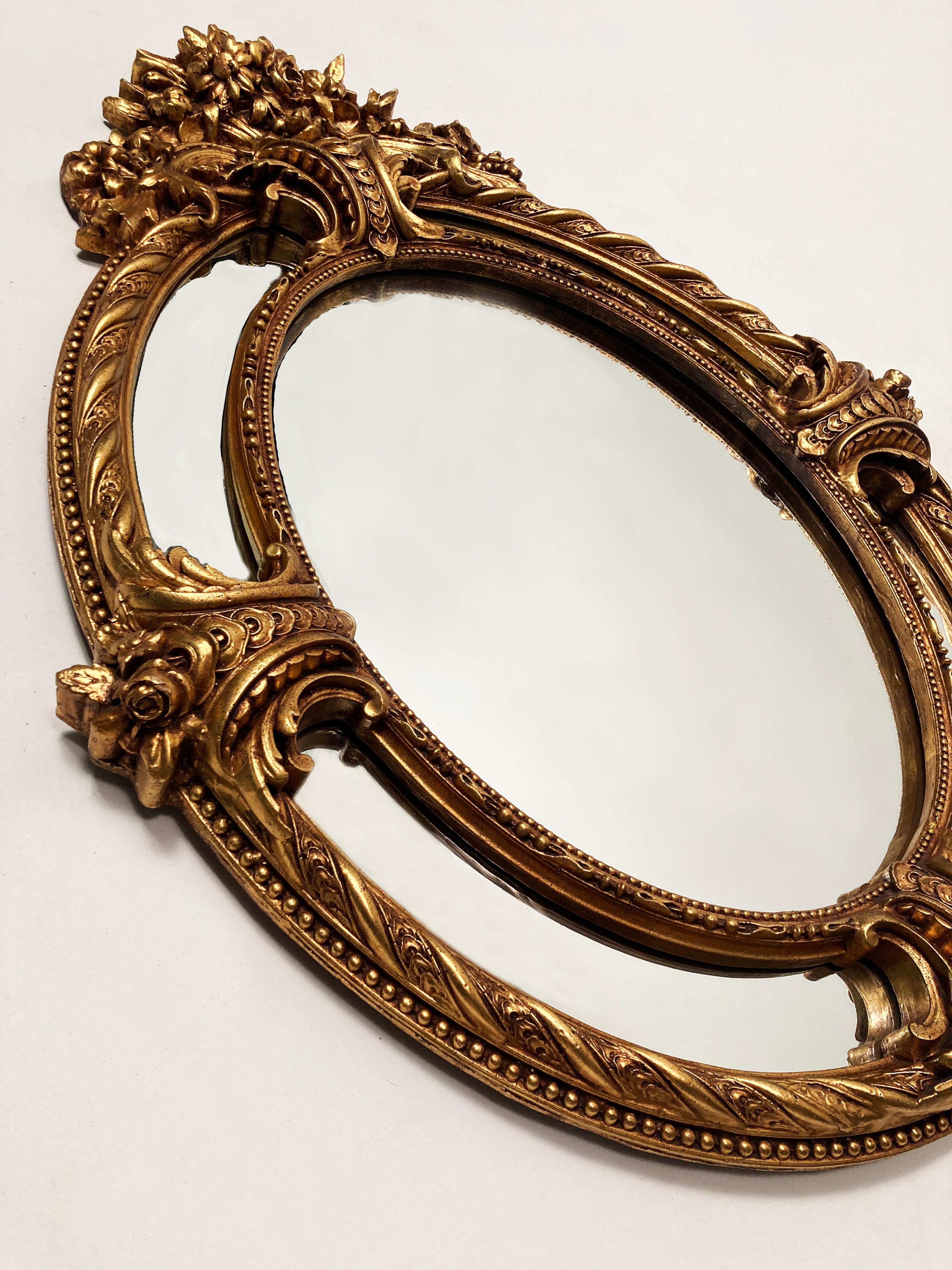 Unknown 19th Century French Louis XV Style Gilt Carved Large Wood Oval Mirror For Sale