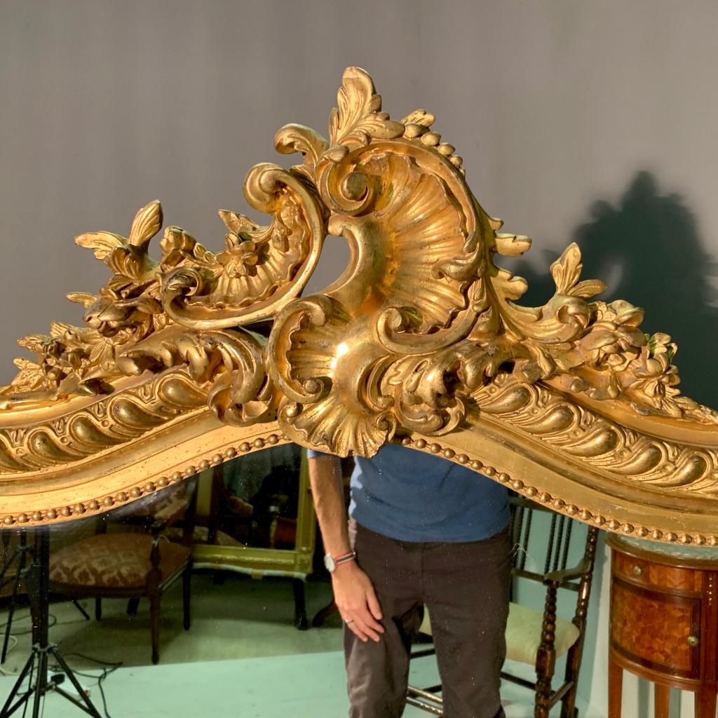 Giltwood 19th Century French Louis XV Style Gilt Overmantle Mirror with Original Glass