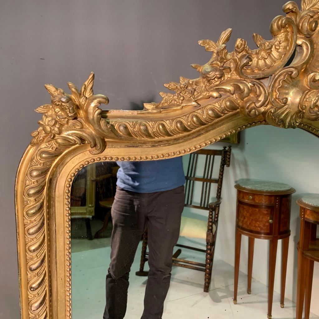 19th Century French Louis XV Style Gilt Overmantle Mirror with Original Glass 1