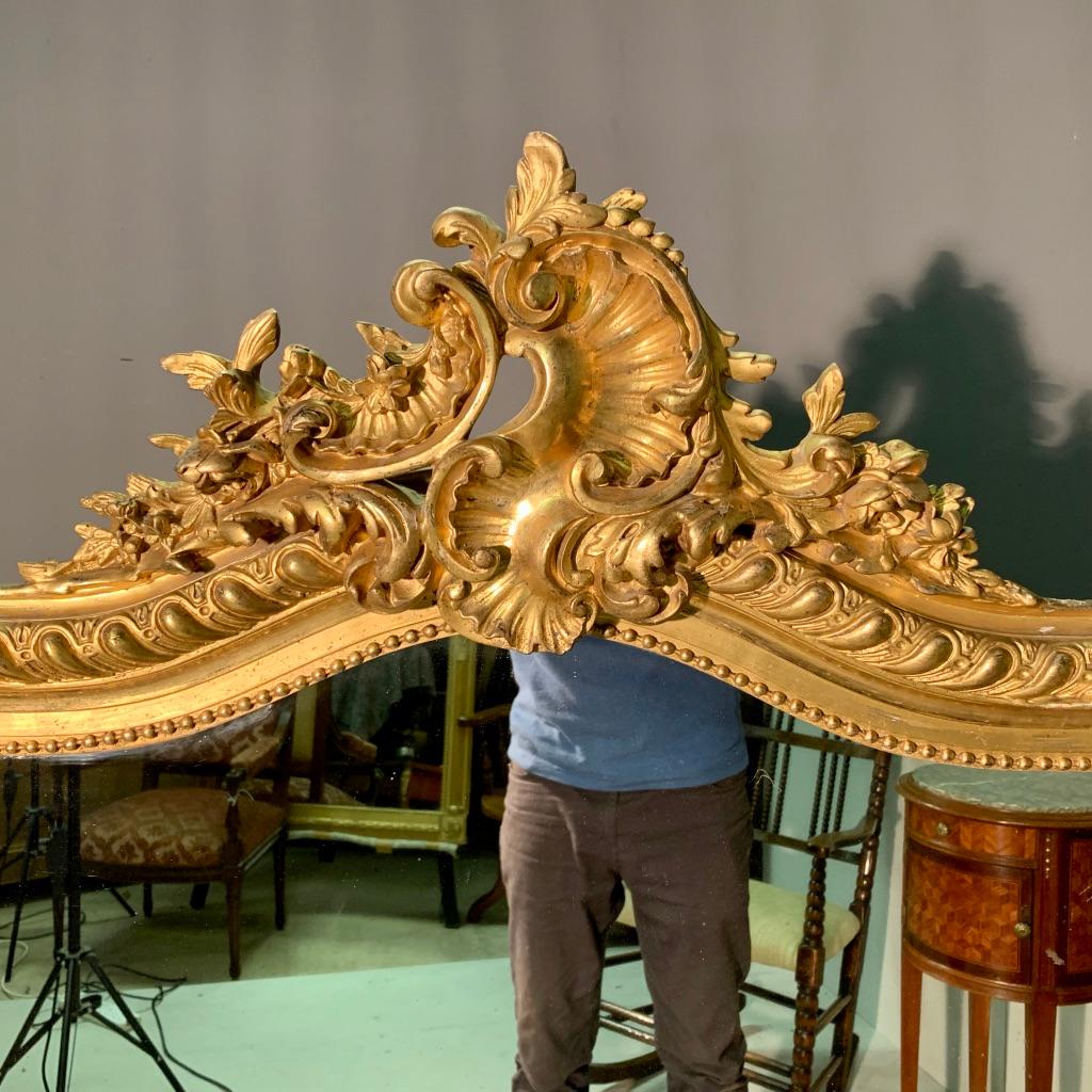 19th Century French Louis XV Style Gilt Overmantle Mirror with Original Glass 2