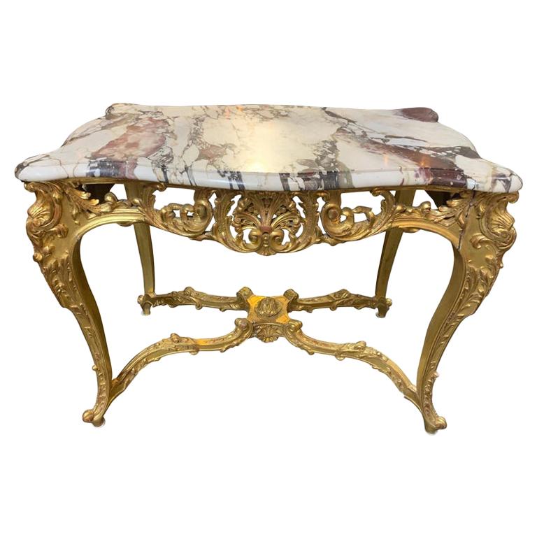 19th Century French Louis XV Style Giltwood Center Table